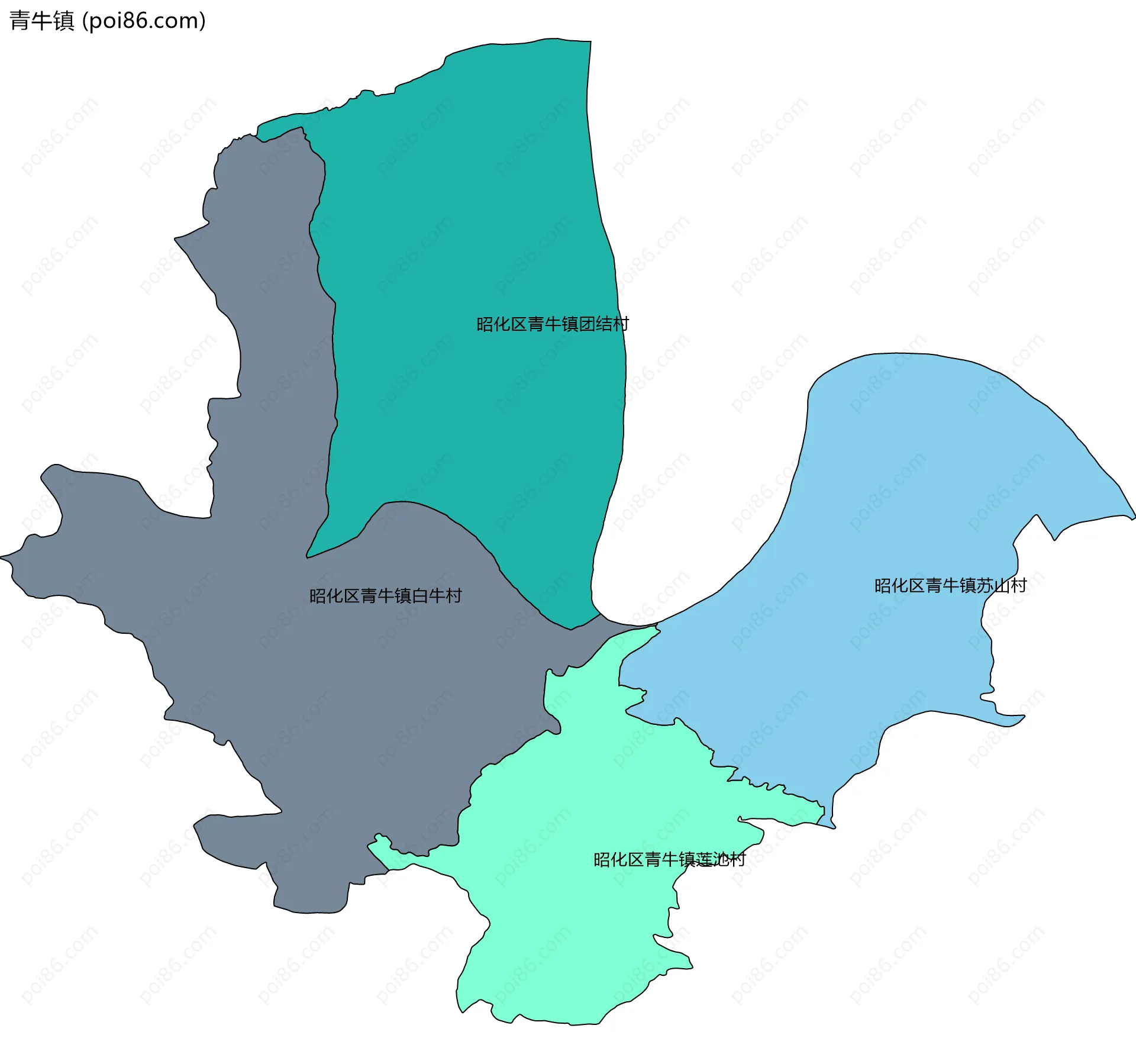青牛镇边界地图(五级行政区划)