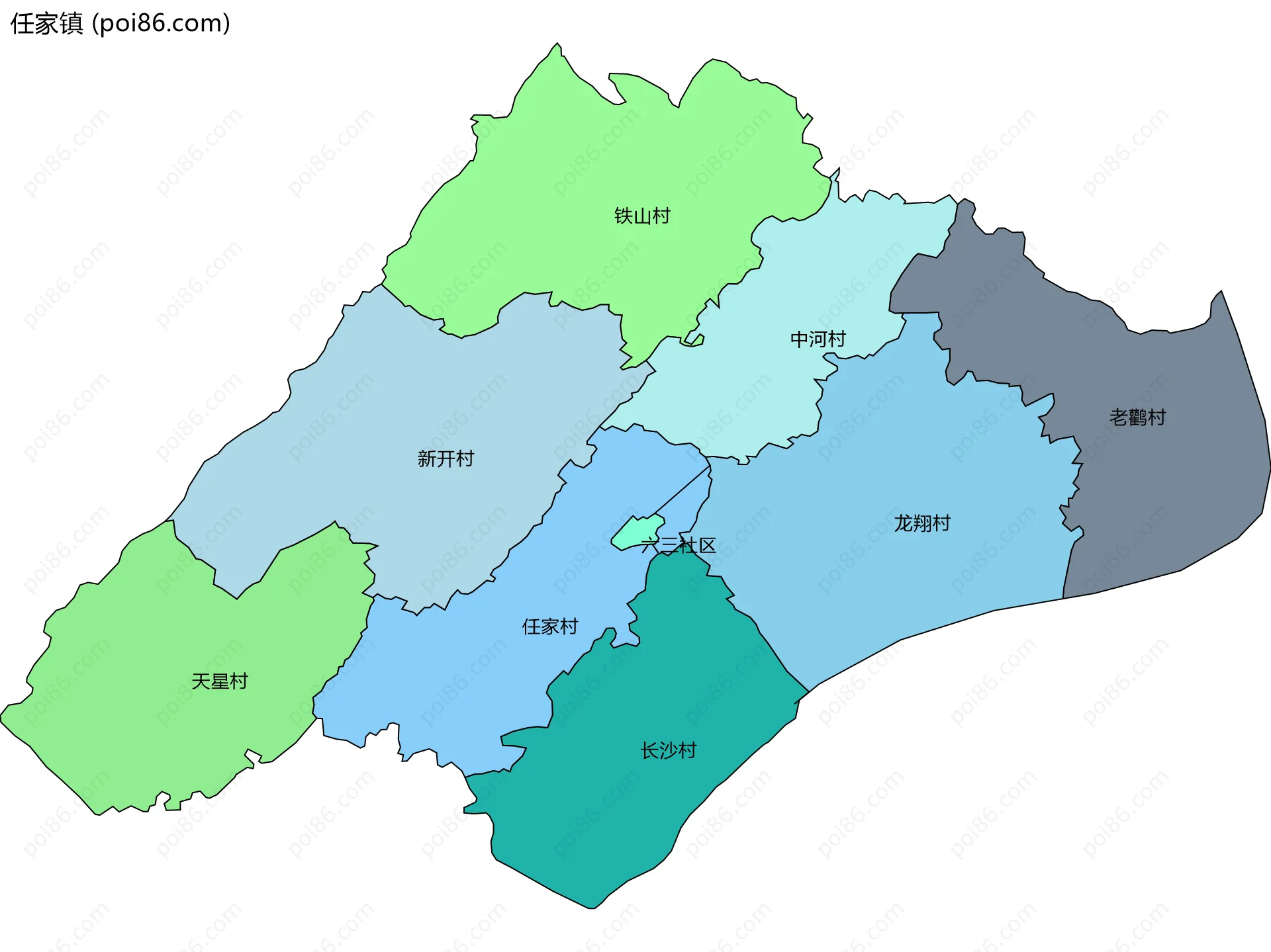 任家镇边界地图(五级行政区划)