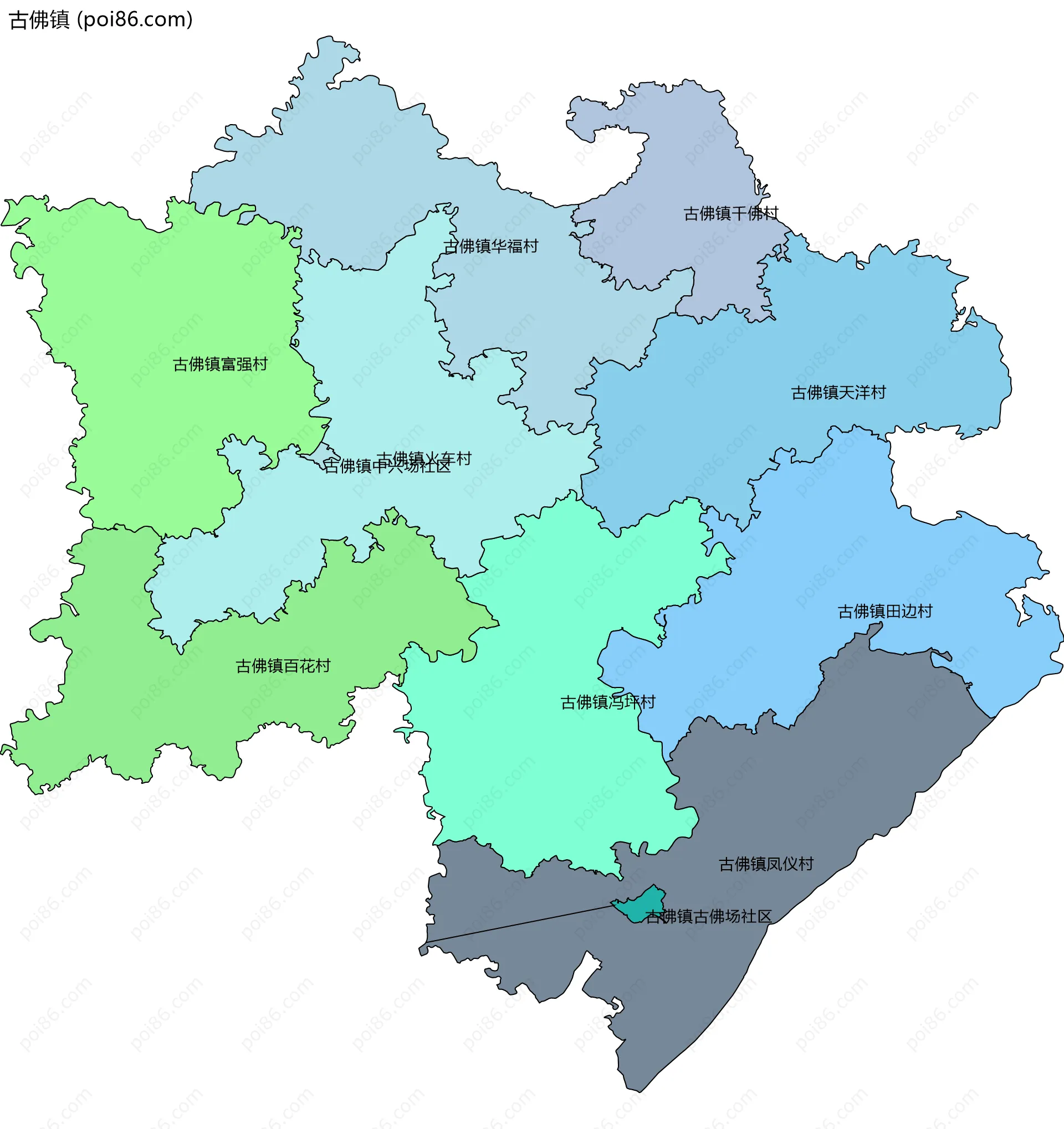 古佛镇边界地图(五级行政区划)