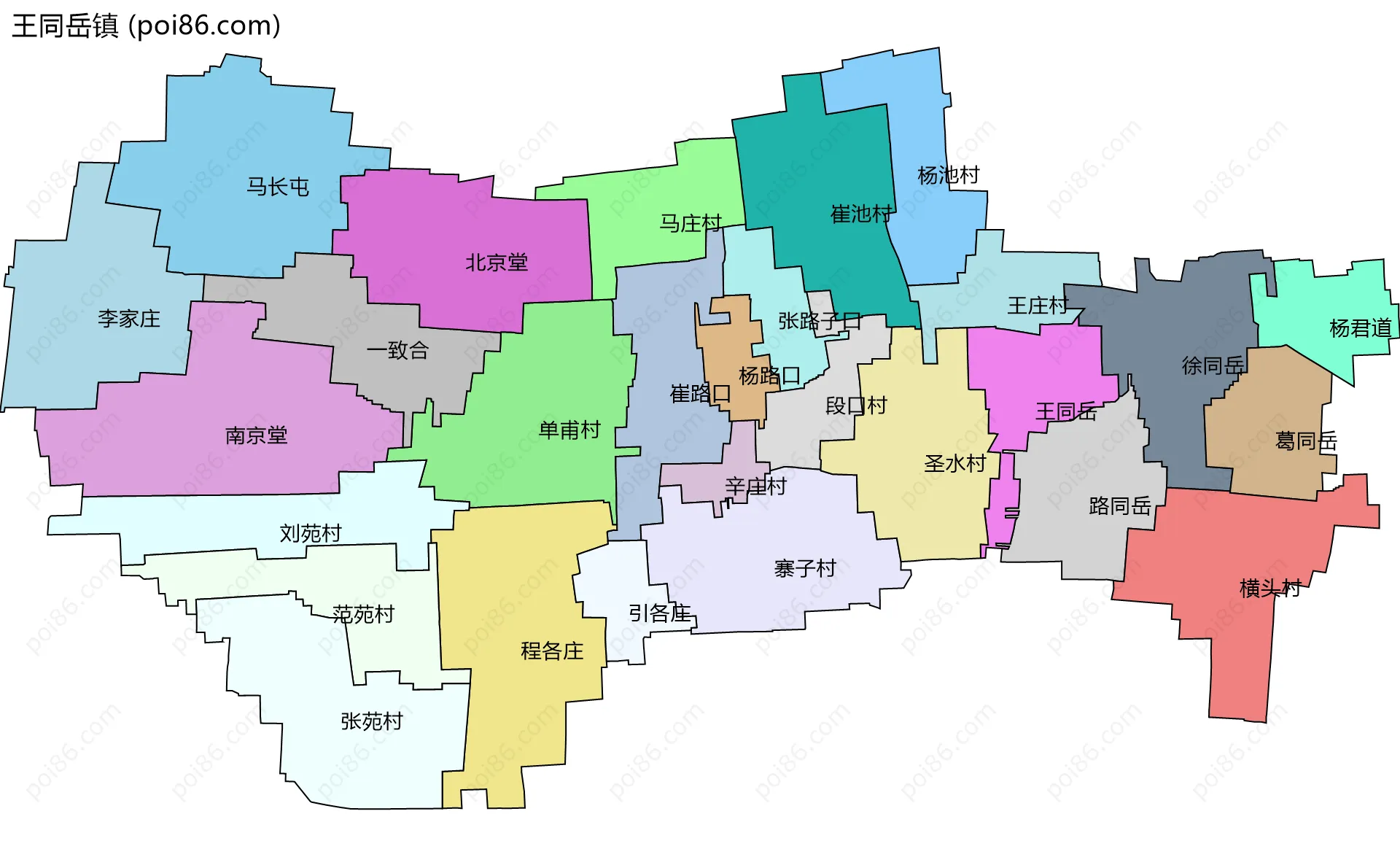 王同岳镇边界地图(五级行政区划)