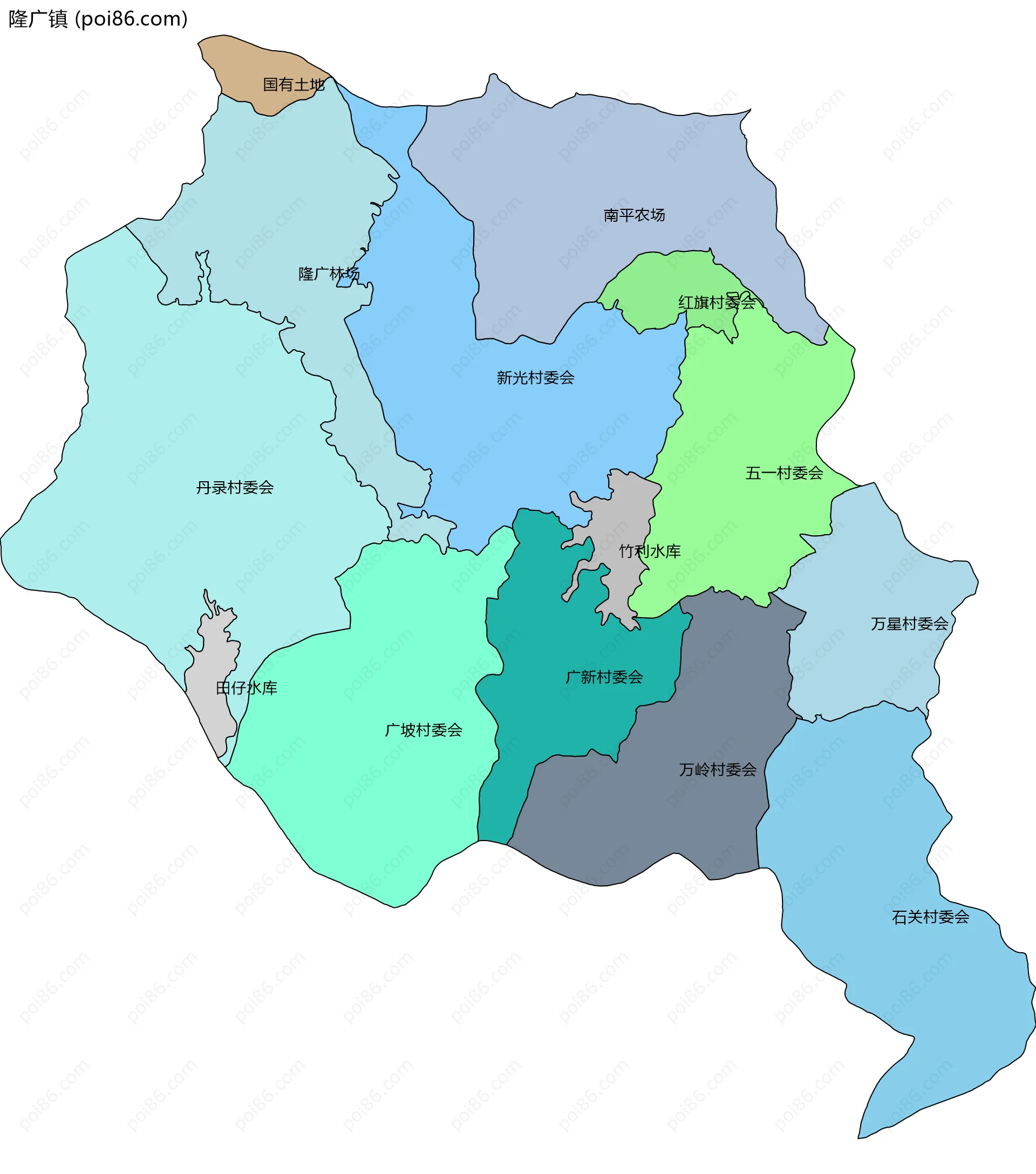 隆广镇边界地图(五级行政区划)