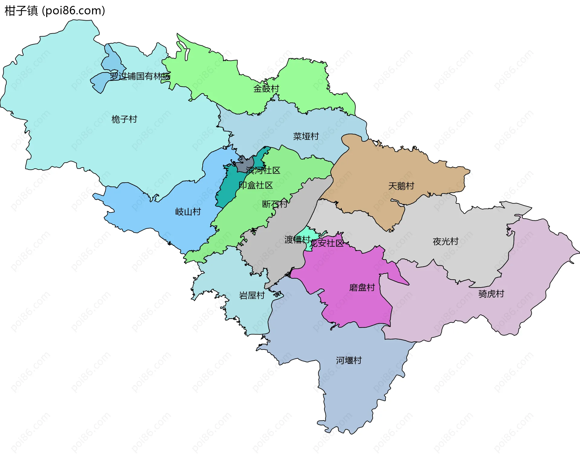 柑子镇边界地图(五级行政区划)