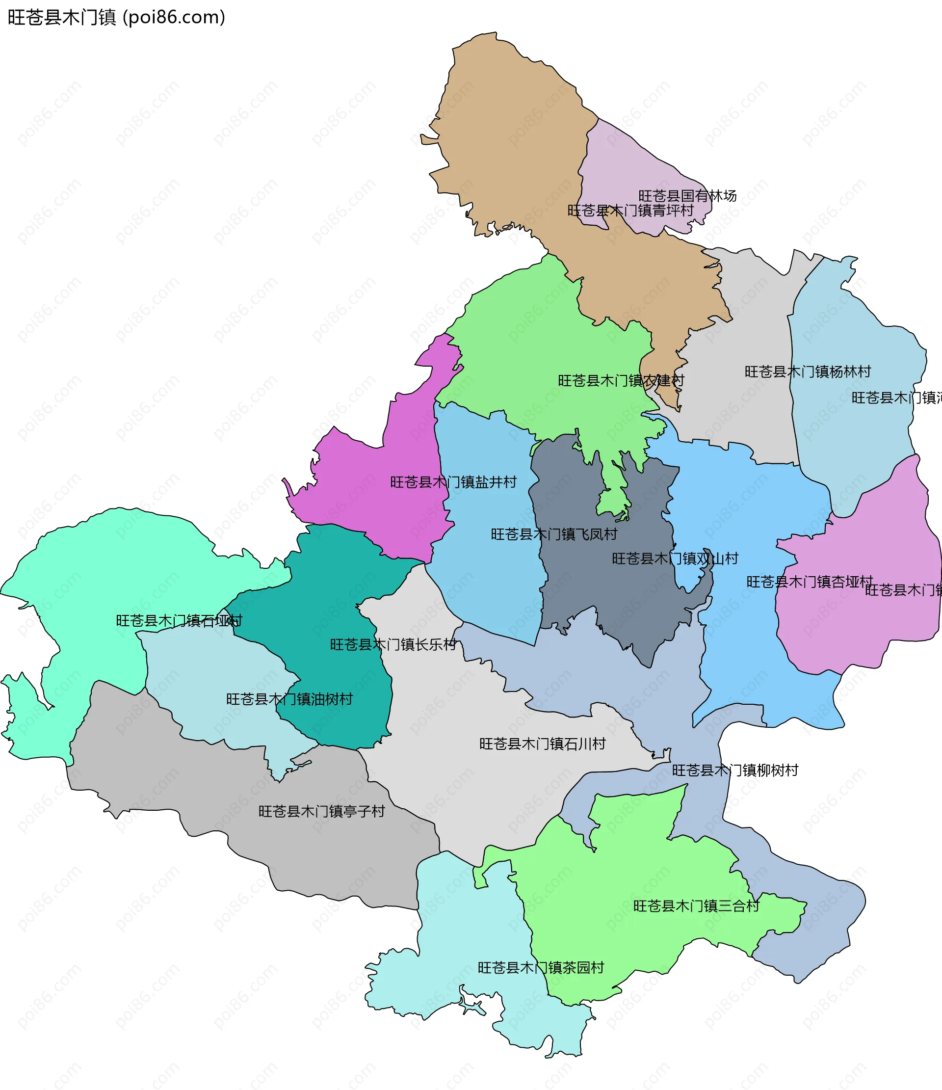 旺苍县木门镇边界地图(五级行政区划)