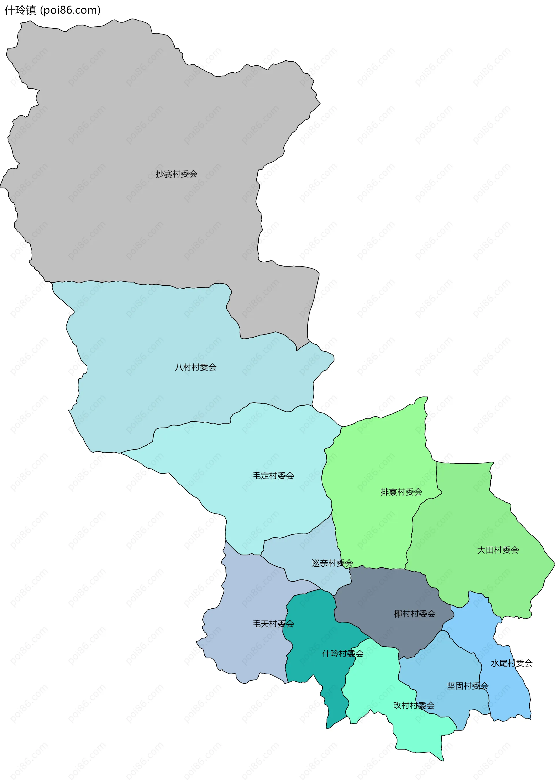 什玲镇边界地图(五级行政区划)