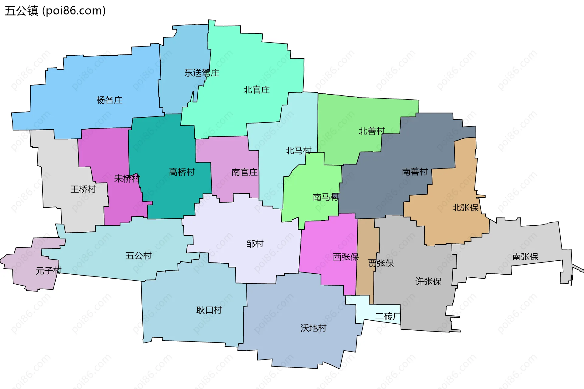 五公镇边界地图(五级行政区划)
