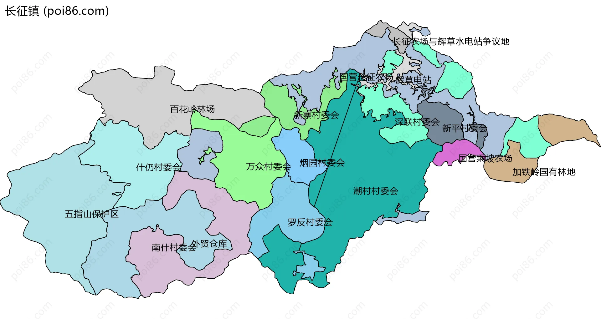 长征镇边界地图(五级行政区划)