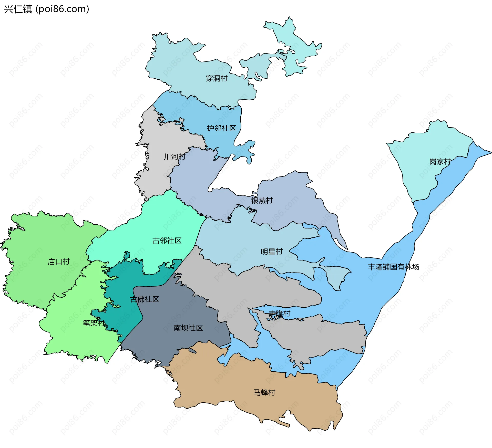 兴仁镇边界地图(五级行政区划)