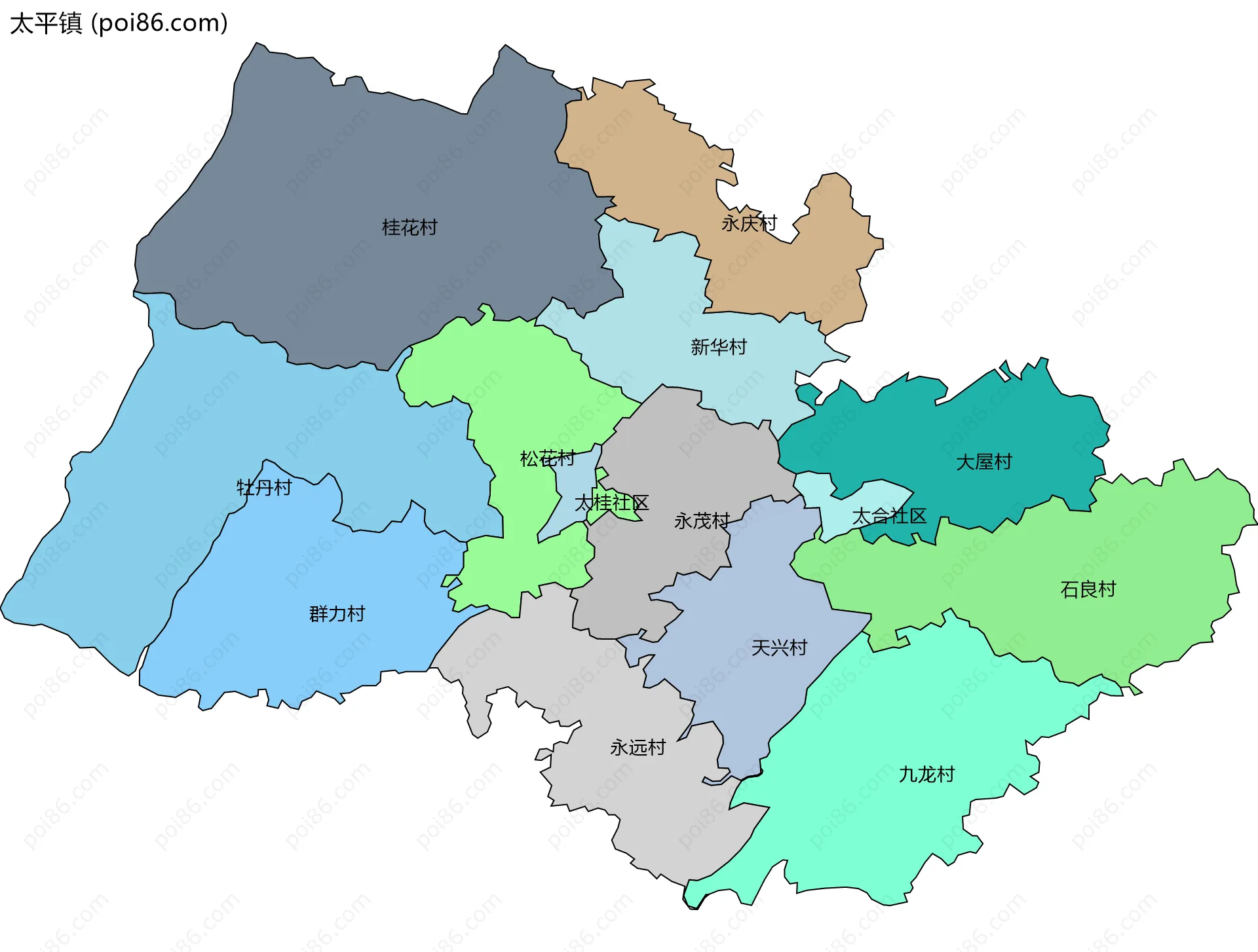 太平镇边界地图(五级行政区划)