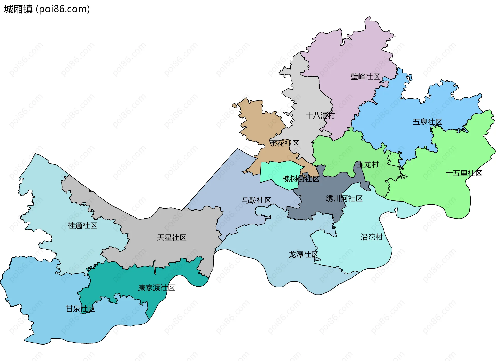 城厢镇边界地图(五级行政区划)