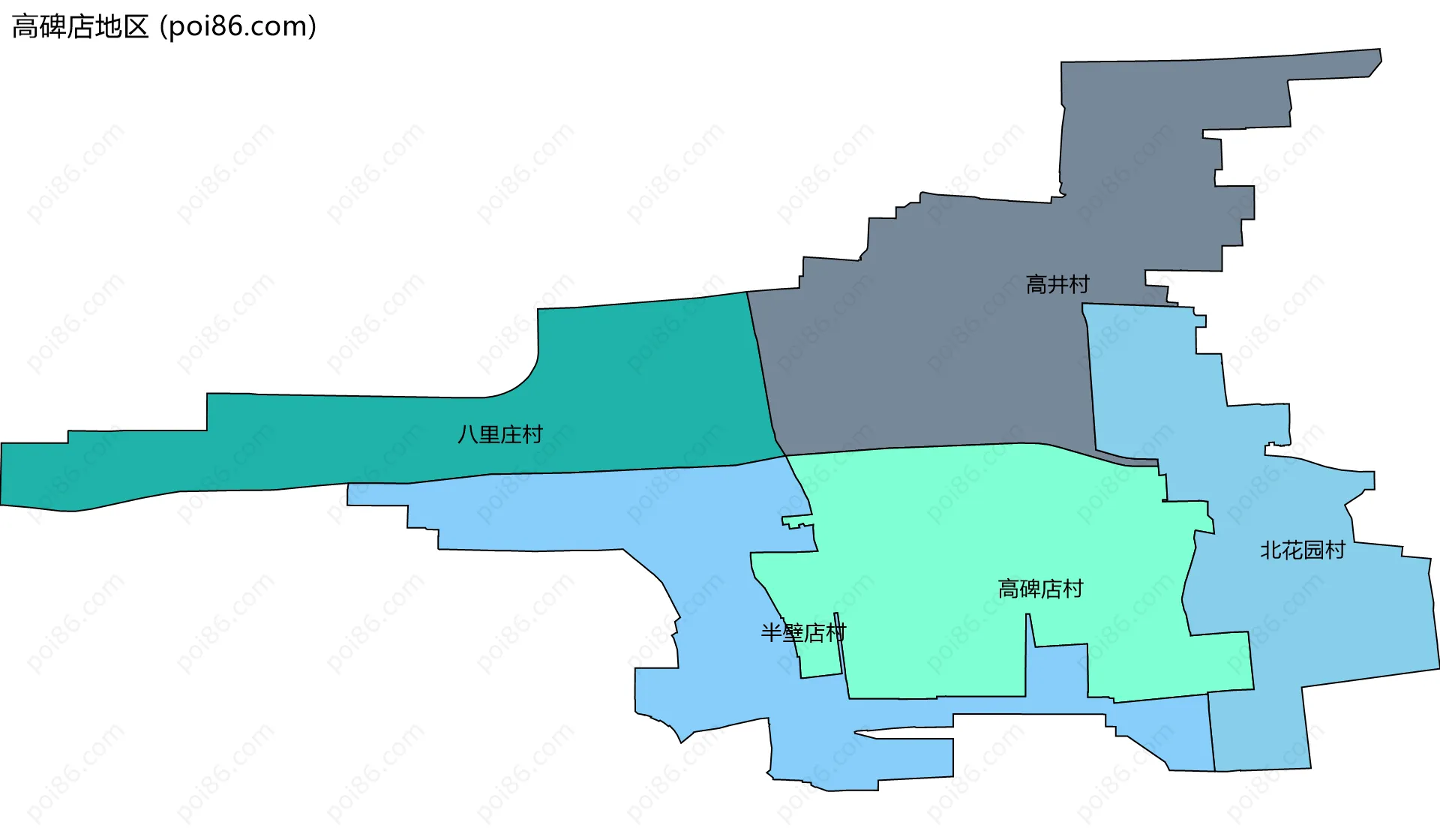 高碑店地区边界地图(五级行政区划)