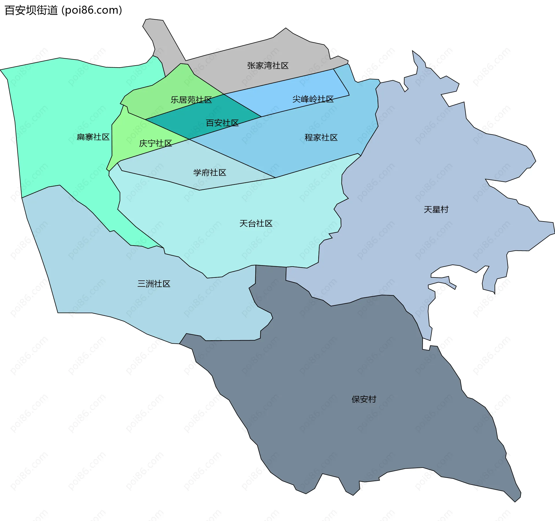 百安坝街道边界地图(五级行政区划)