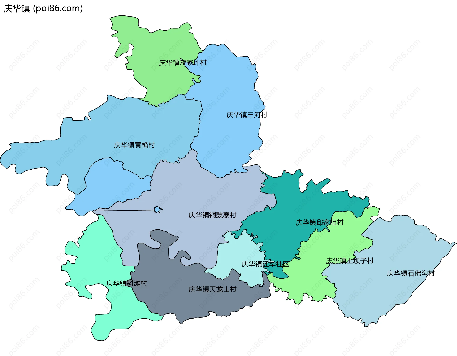 庆华镇边界地图(五级行政区划)