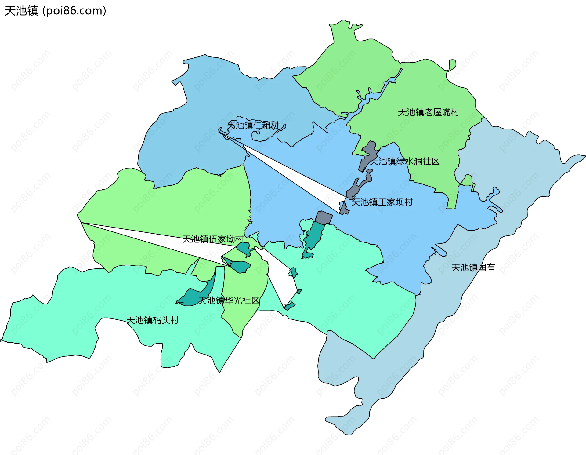 天池镇边界地图(五级行政区划)