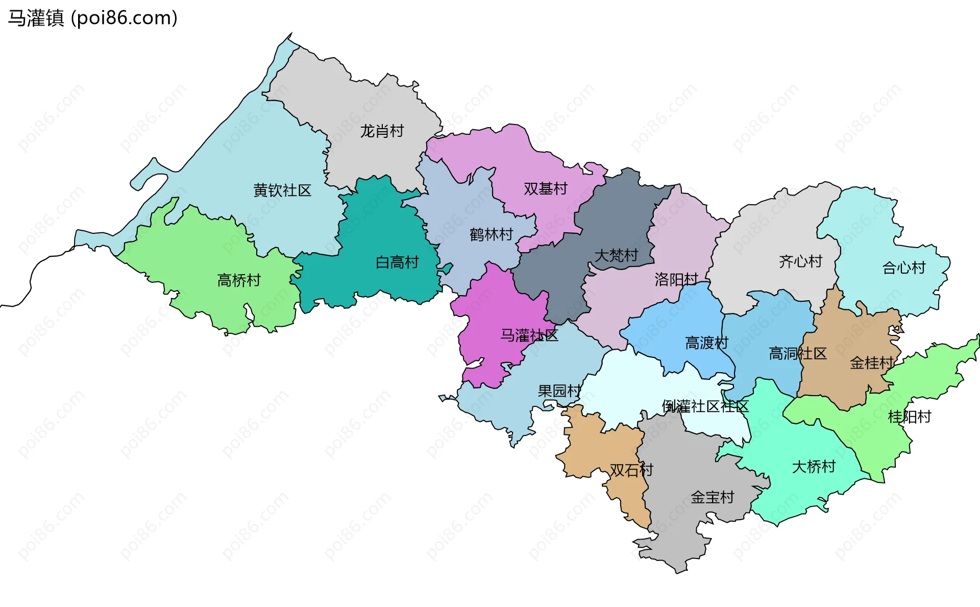 马灌镇边界地图(五级行政区划)