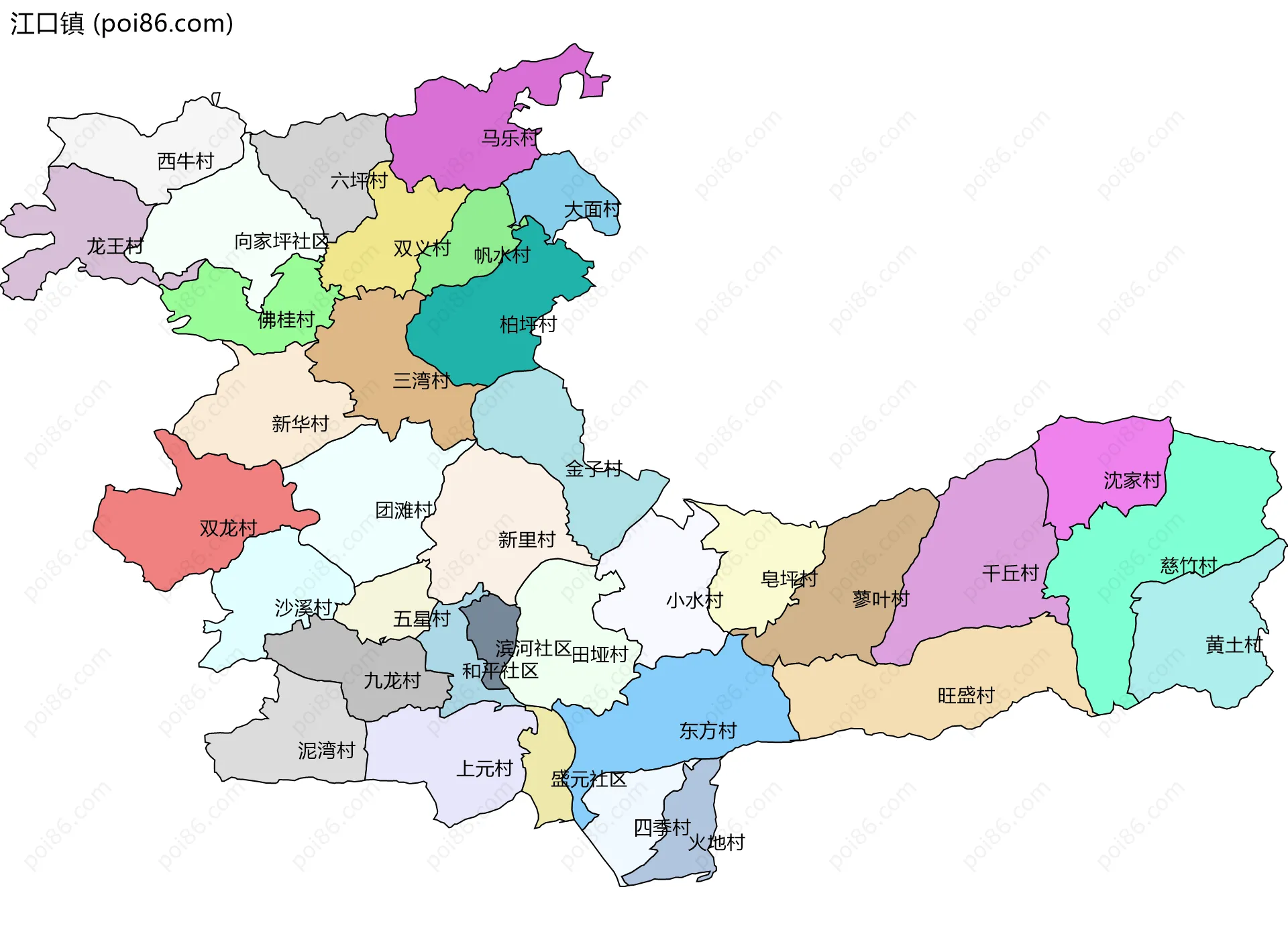 江口镇边界地图(五级行政区划)