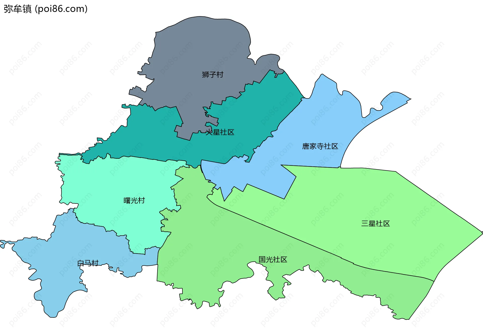 弥牟镇边界地图(五级行政区划)