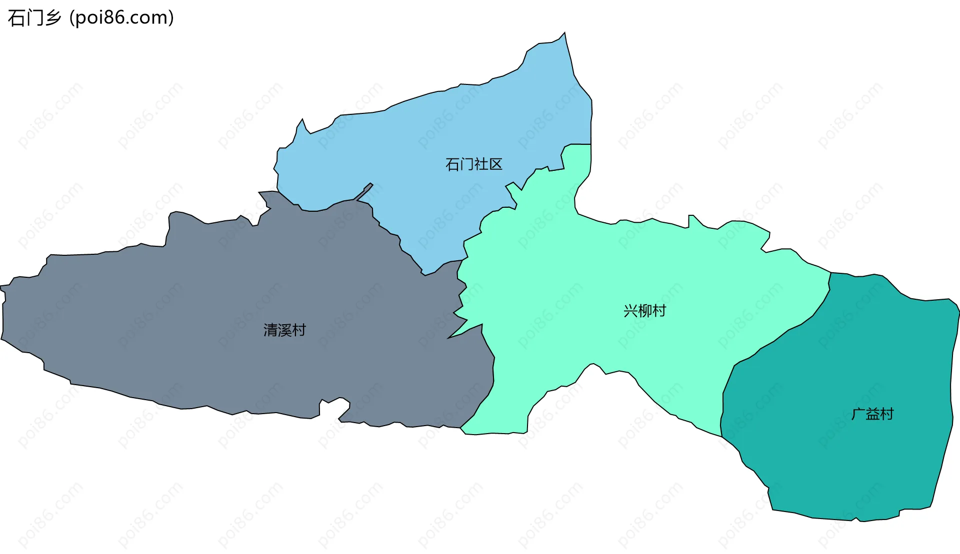 石门乡边界地图(五级行政区划)