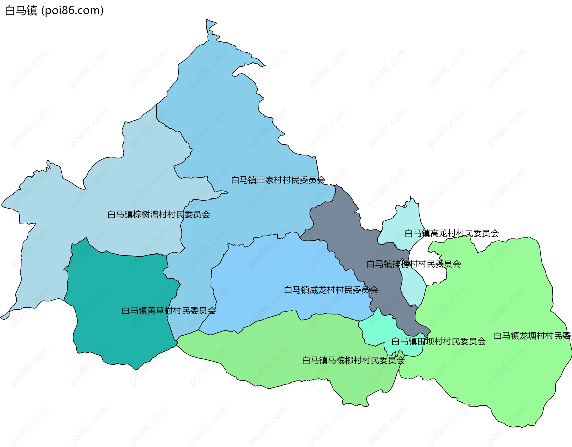 白马镇边界地图(五级行政区划)