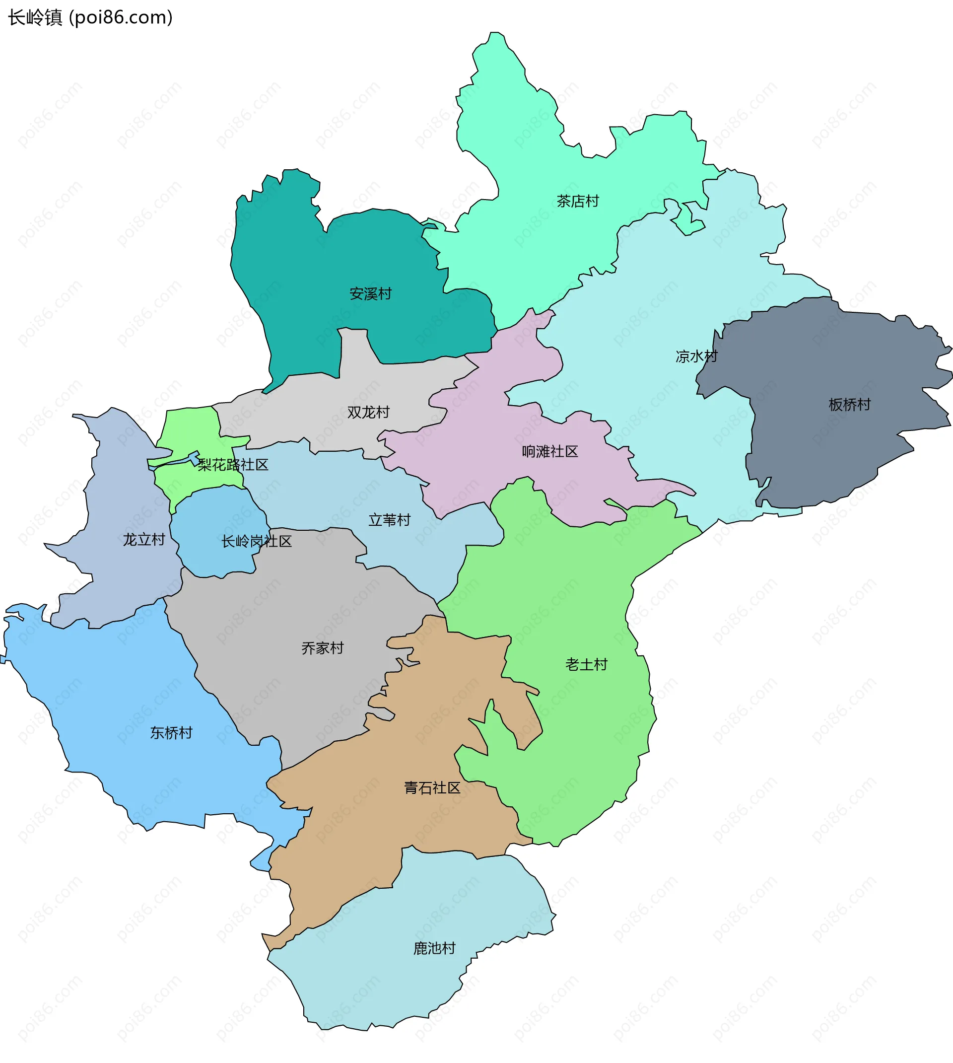 长岭镇边界地图(五级行政区划)