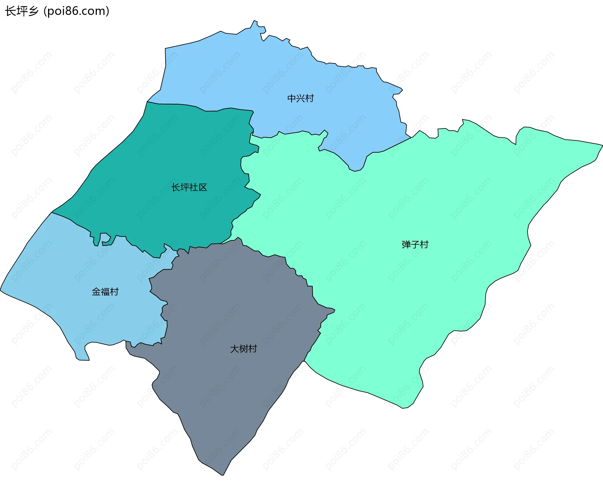 长坪乡边界地图(五级行政区划)
