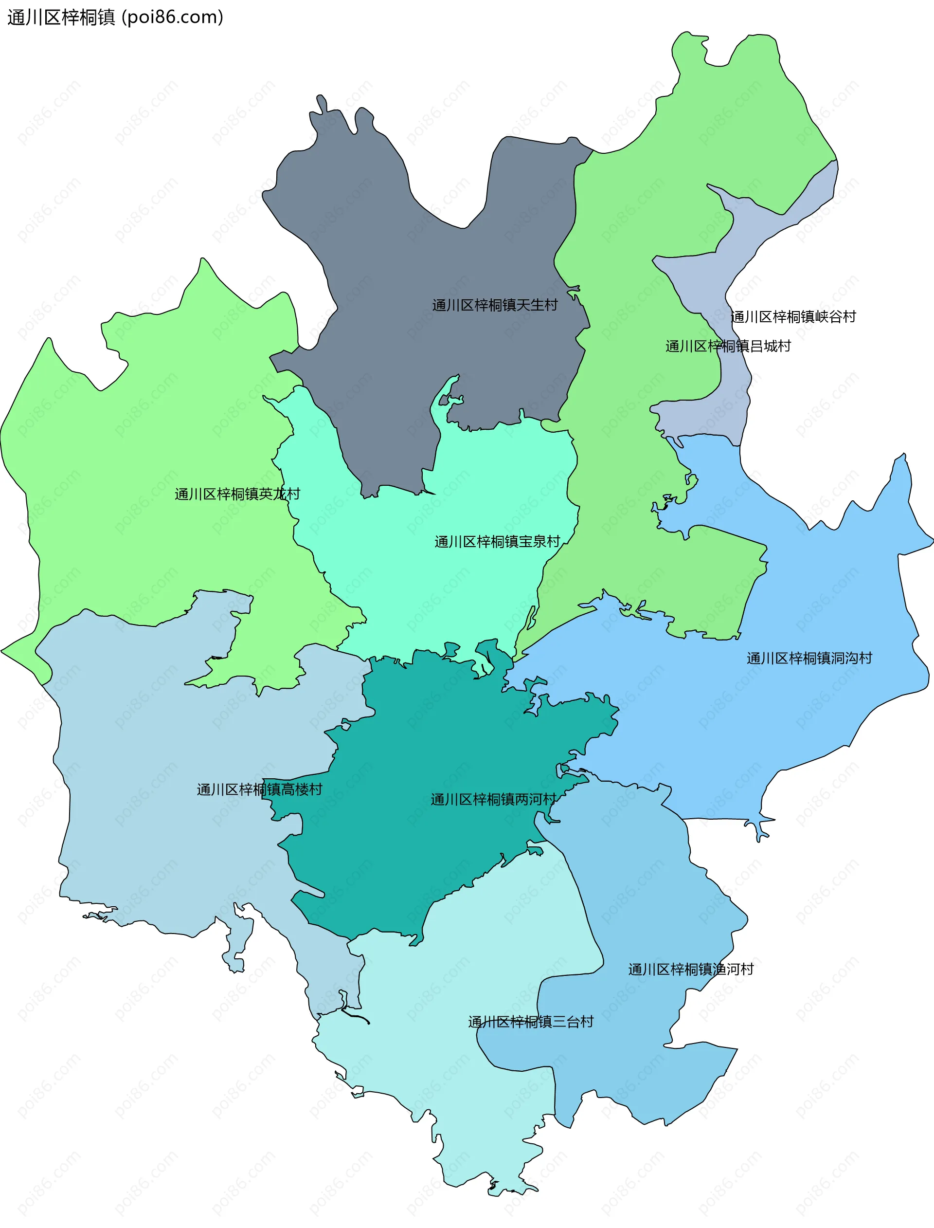 通川区梓桐镇边界地图(五级行政区划)