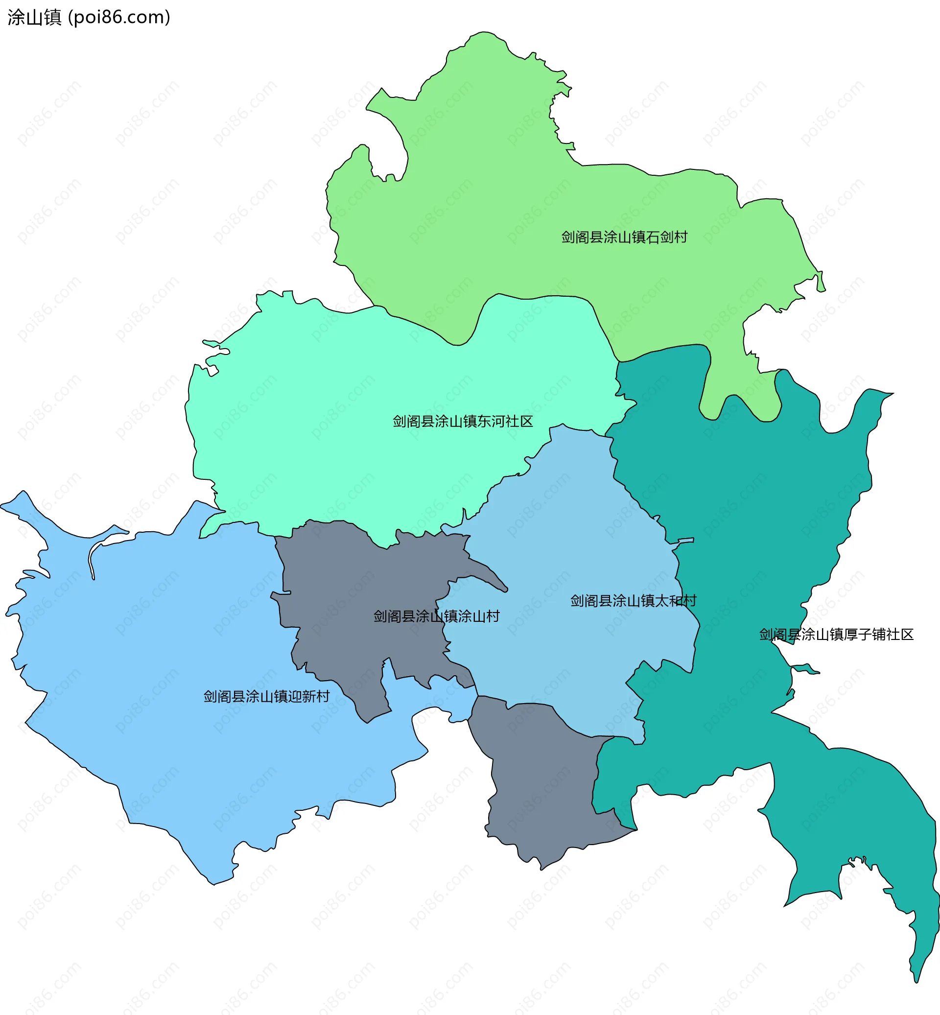 涂山镇边界地图(五级行政区划)