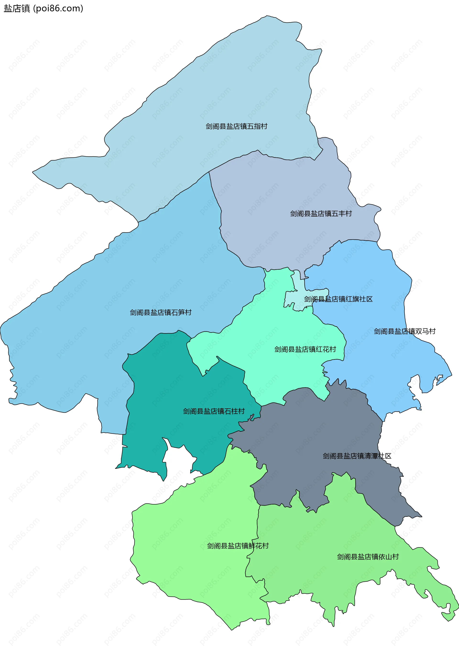 盐店镇边界地图(五级行政区划)