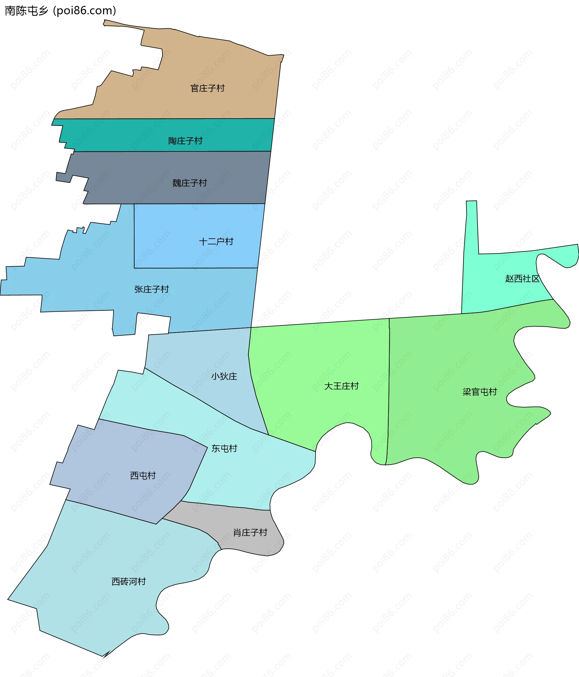 南陈屯乡边界地图(五级行政区划)