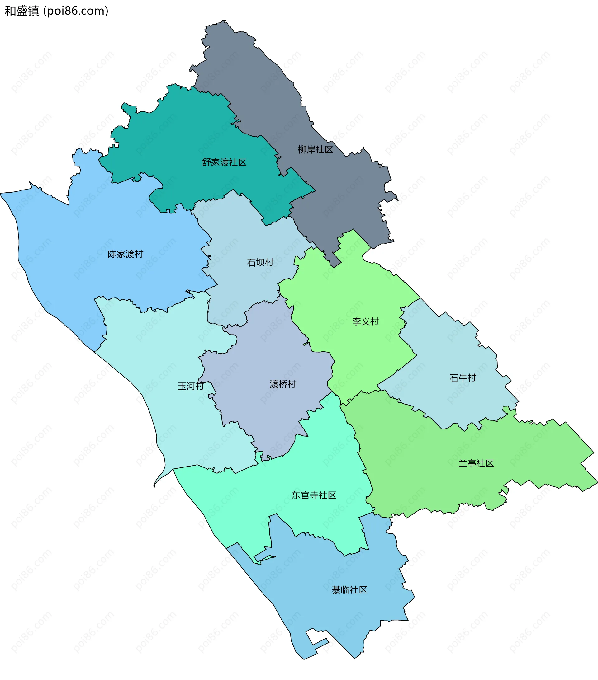 和盛镇边界地图(五级行政区划)