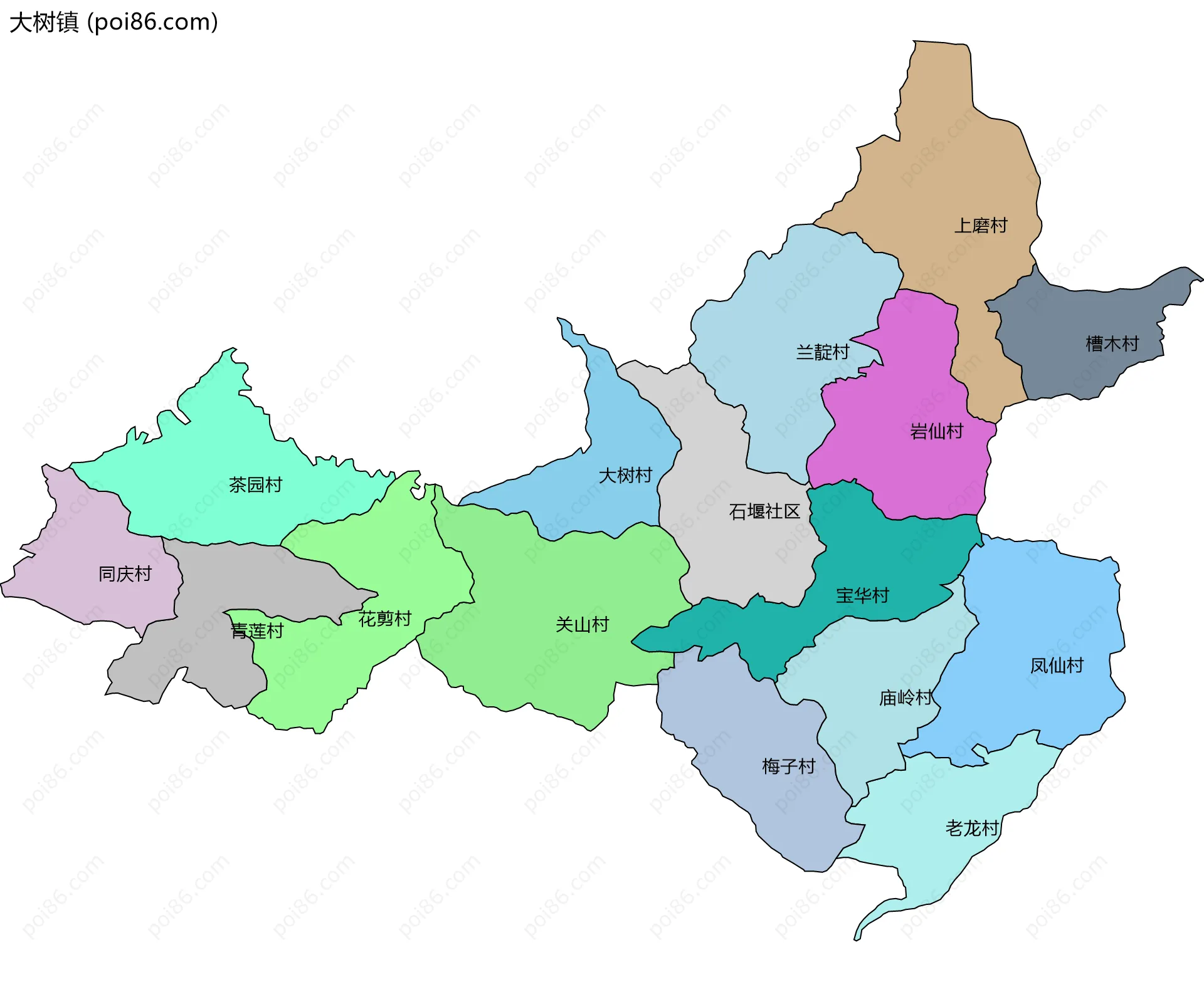 大树镇边界地图(五级行政区划)
