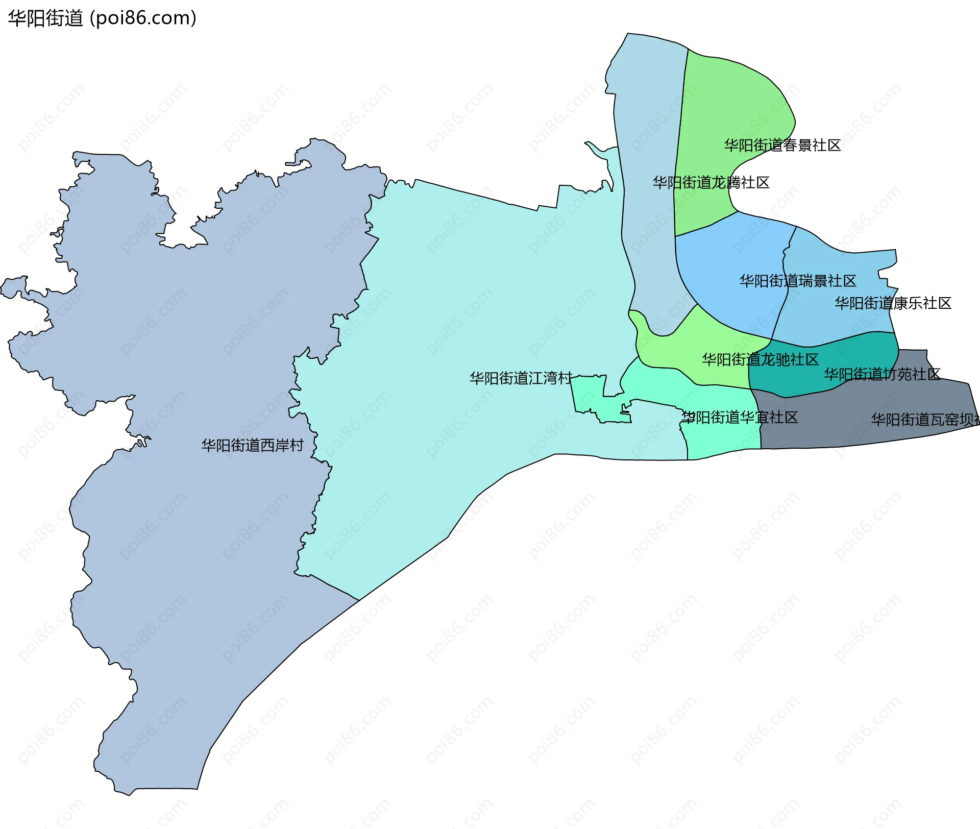 华阳街道边界地图(五级行政区划)