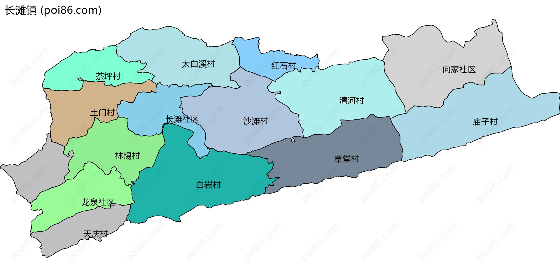 长滩镇边界地图(五级行政区划)