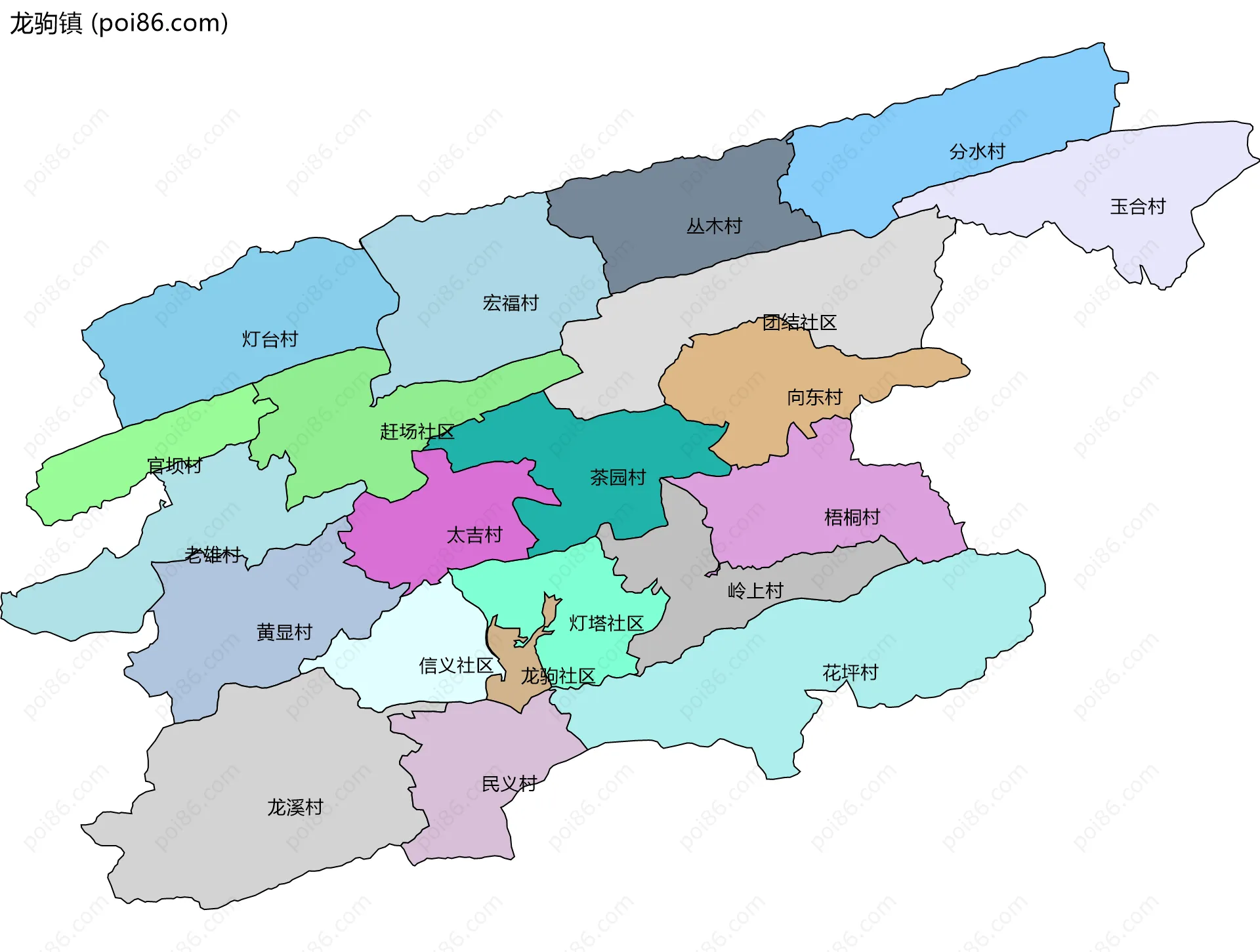龙驹镇边界地图(五级行政区划)