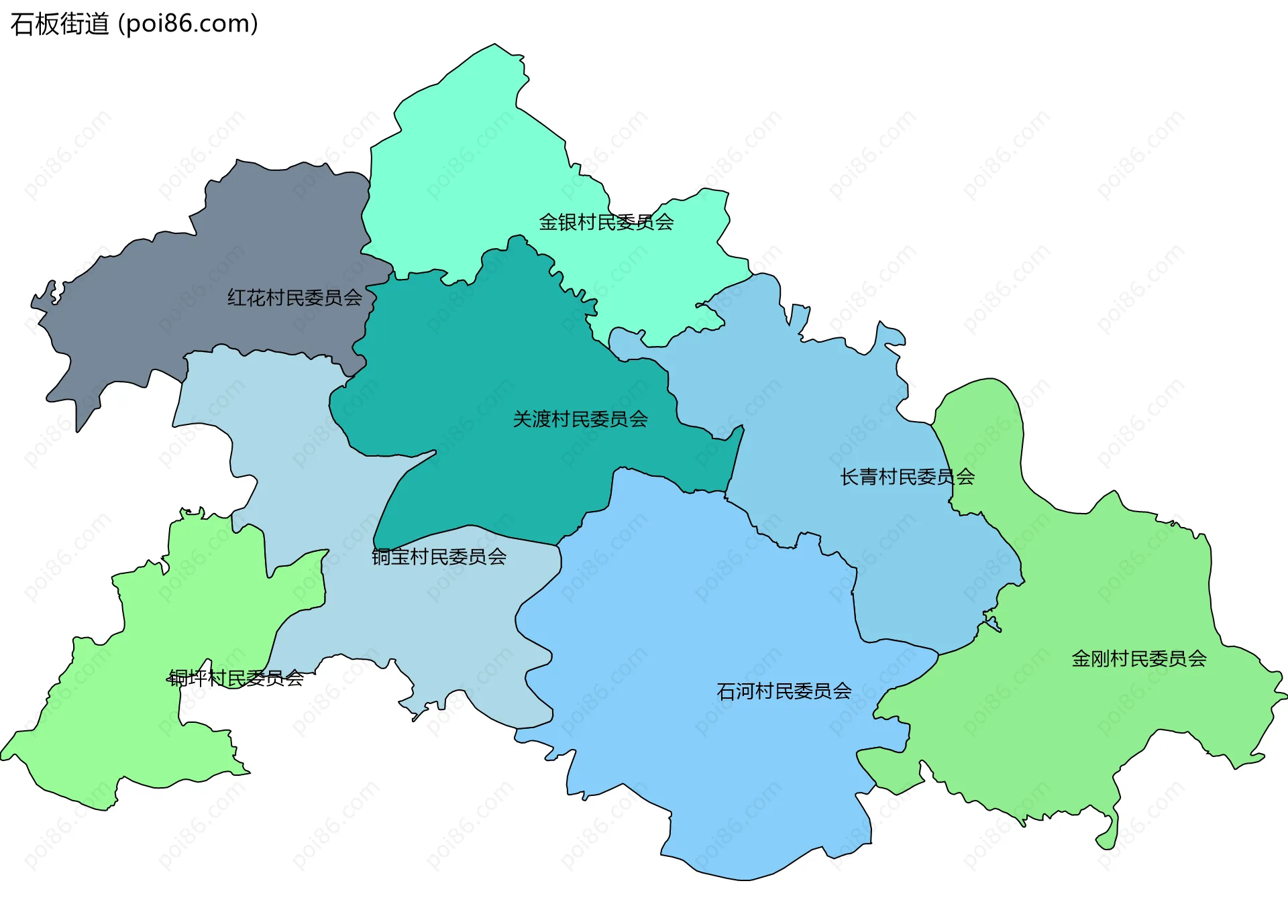 石板街道边界地图(五级行政区划)