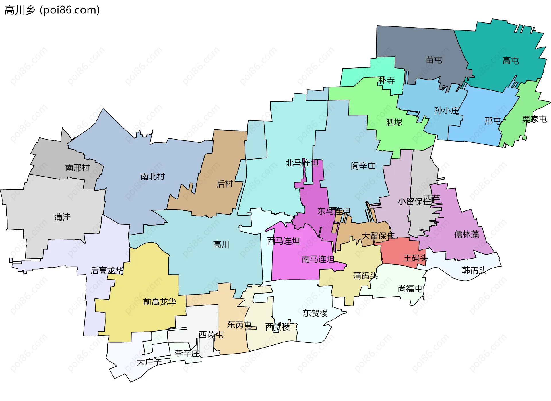 高川乡边界地图(五级行政区划)