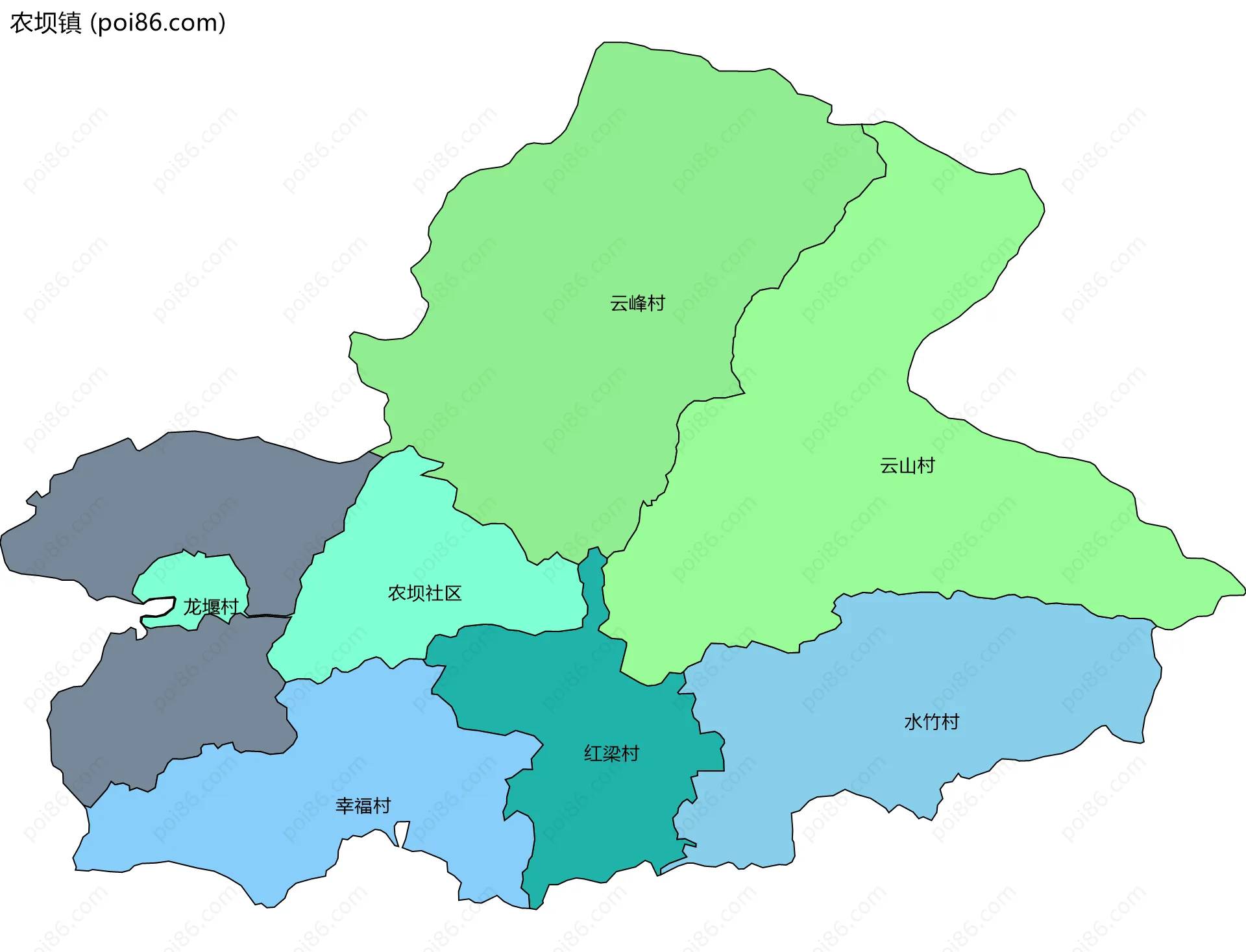 农坝镇边界地图(五级行政区划)