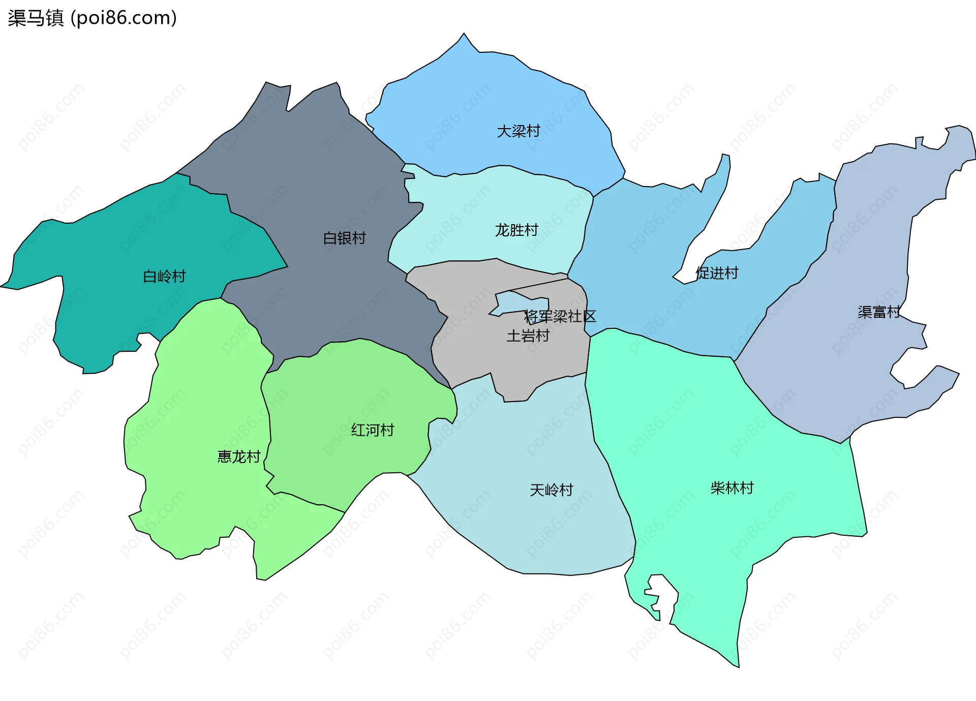 渠马镇边界地图(五级行政区划)