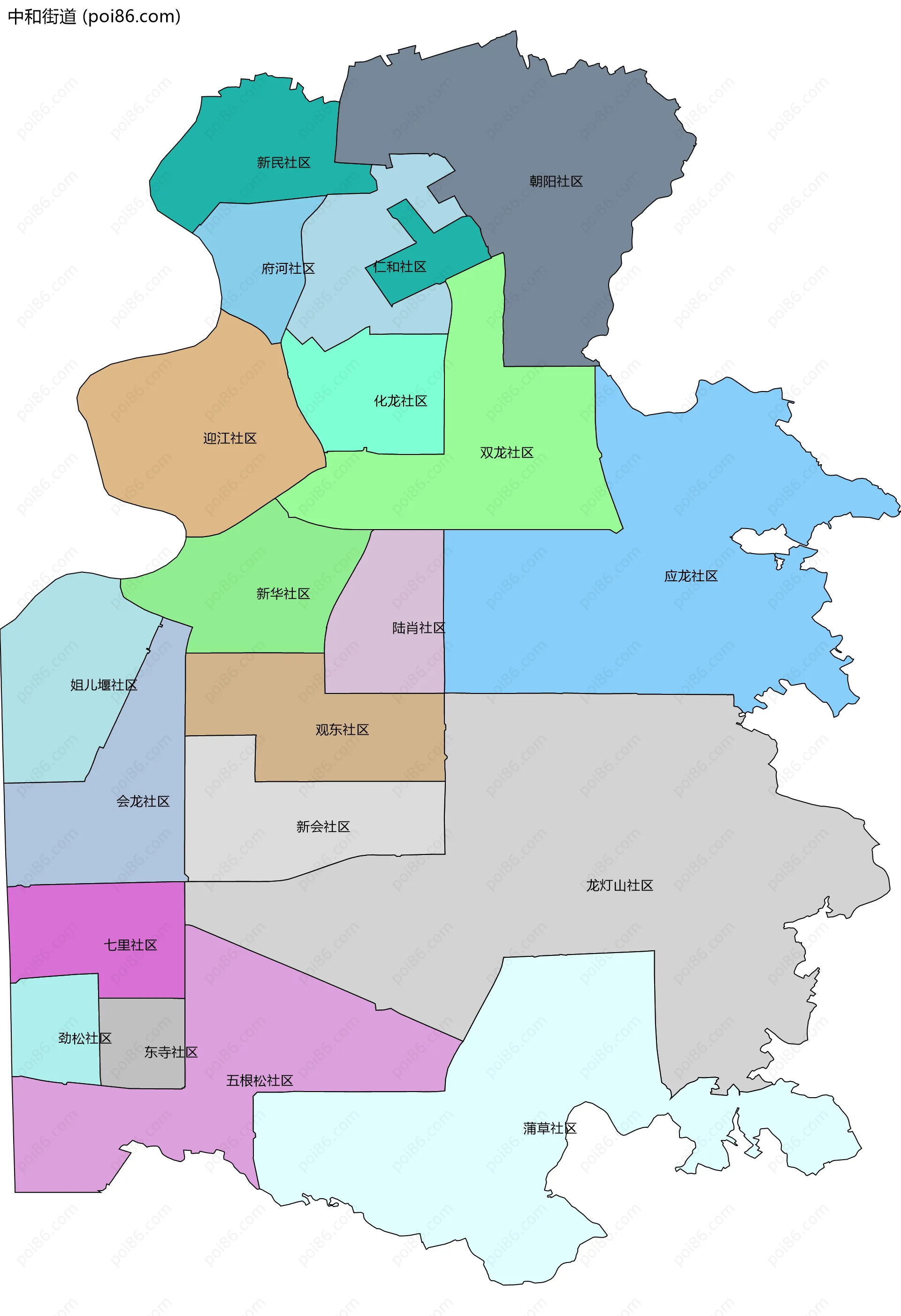 中和街道边界地图(五级行政区划)