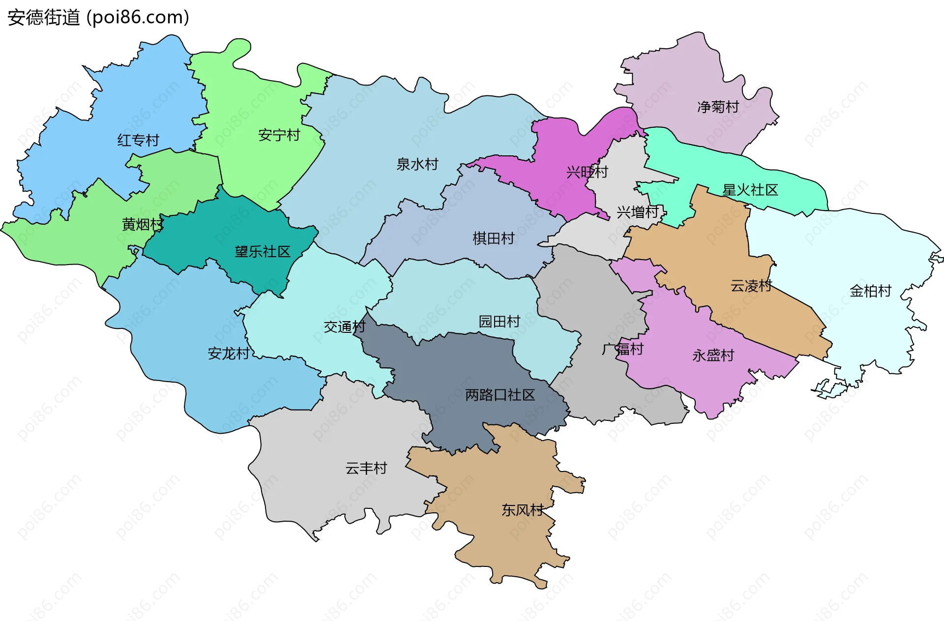 安德街道边界地图(五级行政区划)