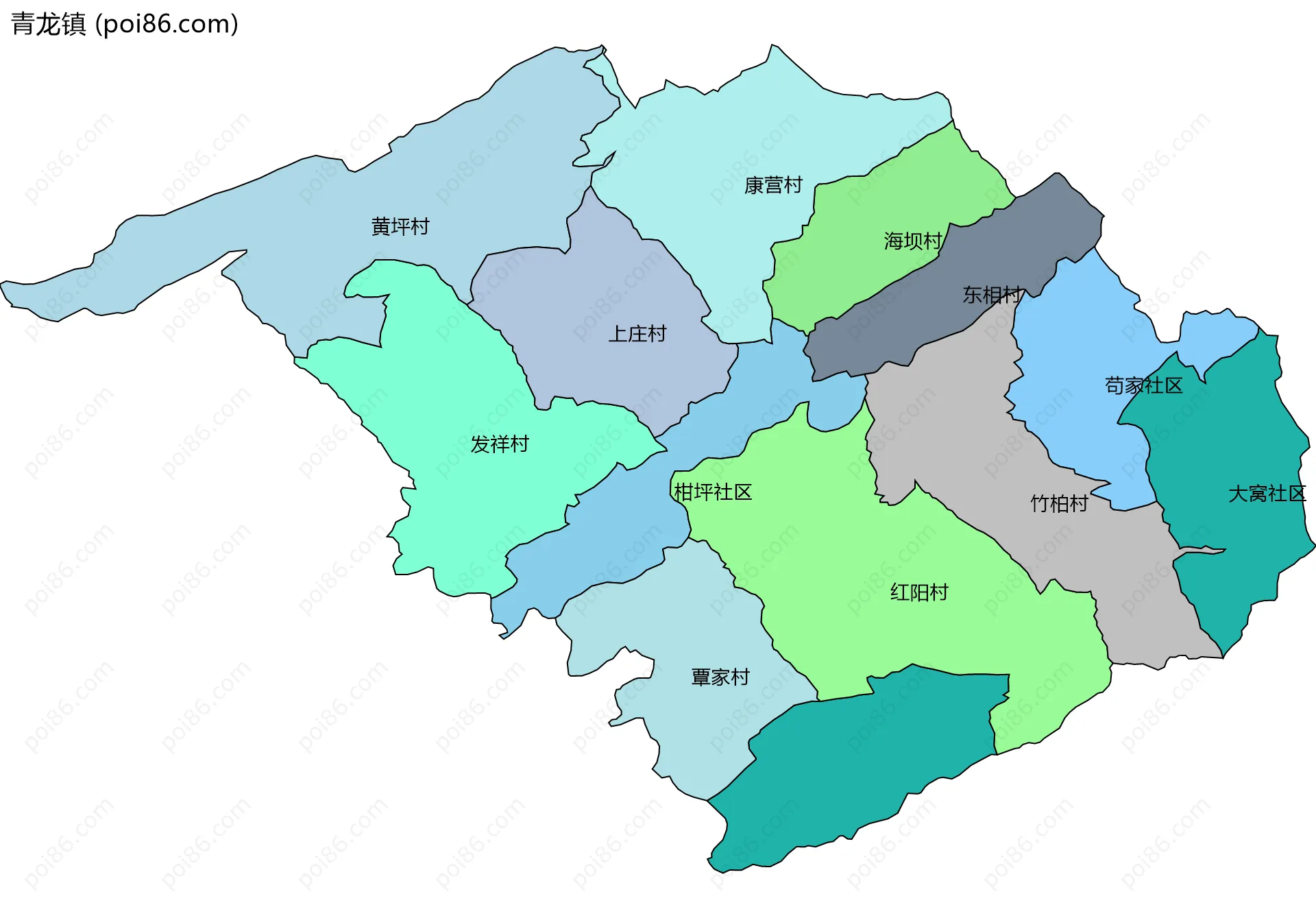 青龙镇边界地图(五级行政区划)