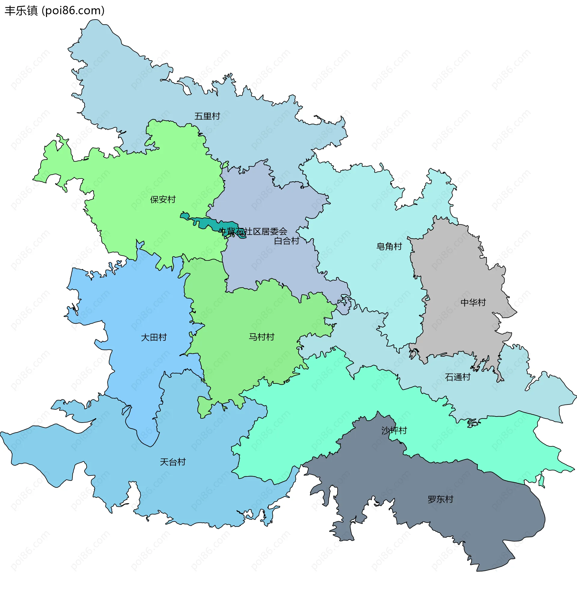 丰乐镇边界地图(五级行政区划)