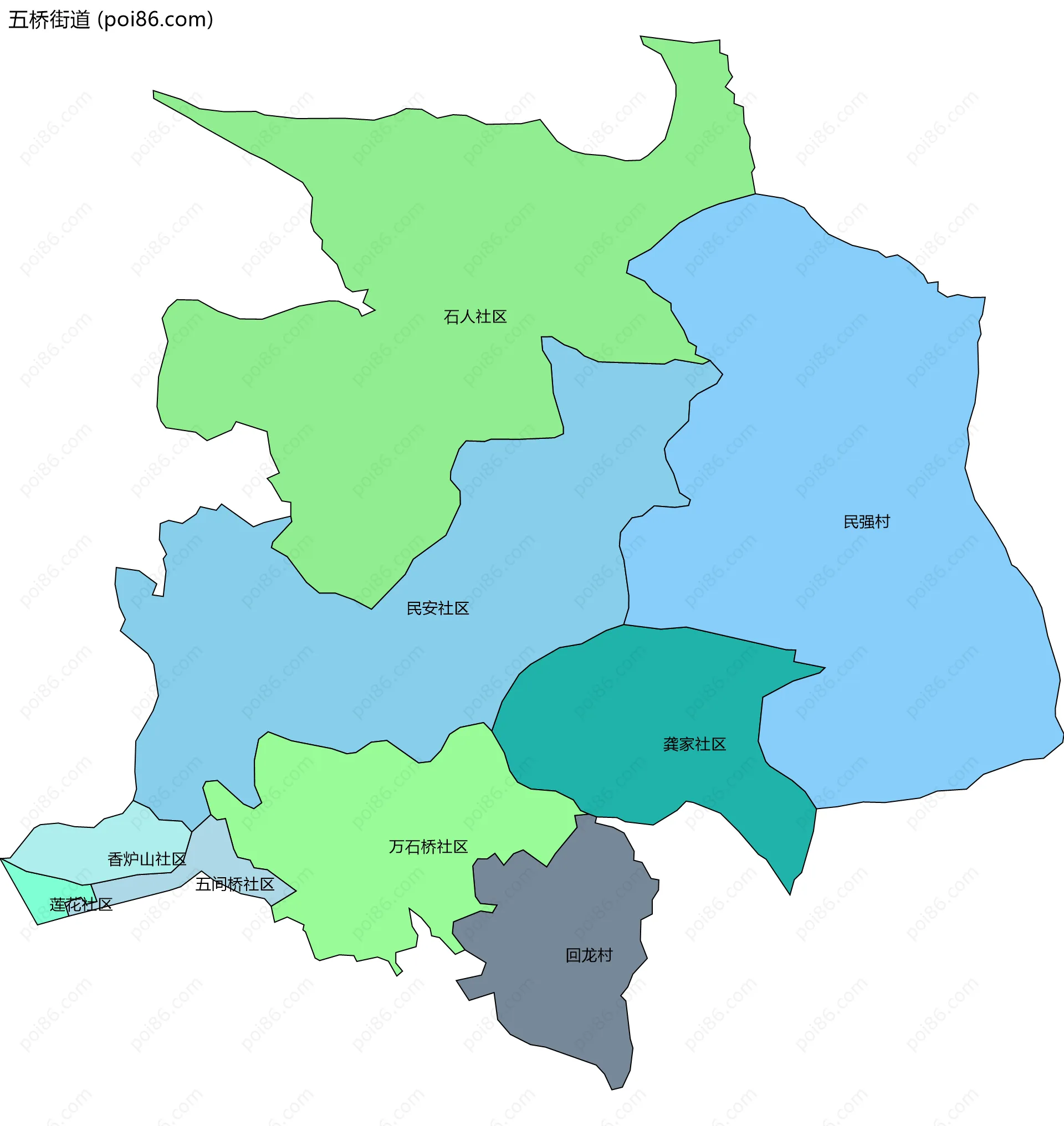 五桥街道边界地图(五级行政区划)