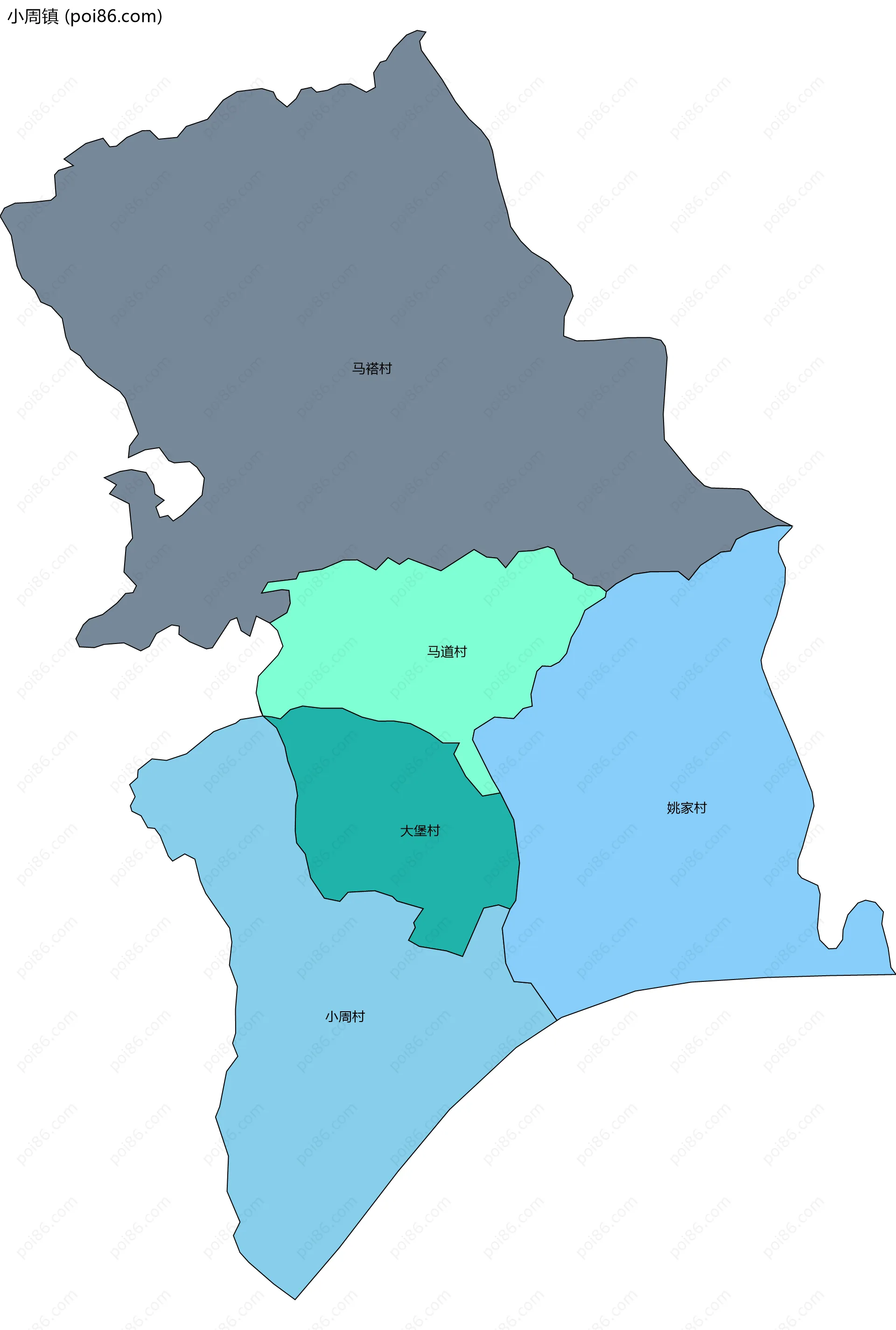 小周镇边界地图(五级行政区划)