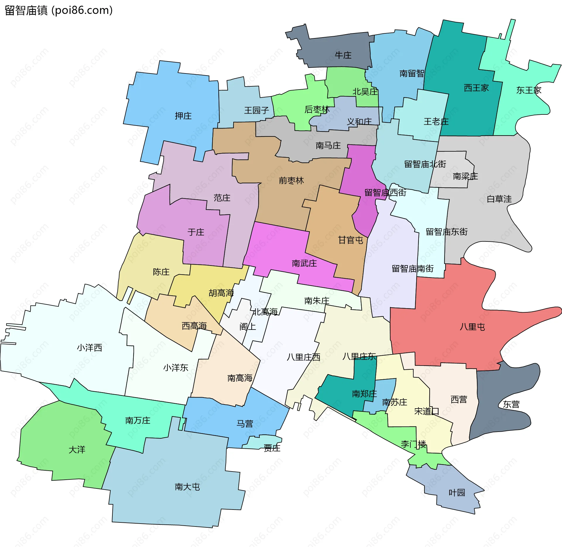 留智庙镇边界地图(五级行政区划)