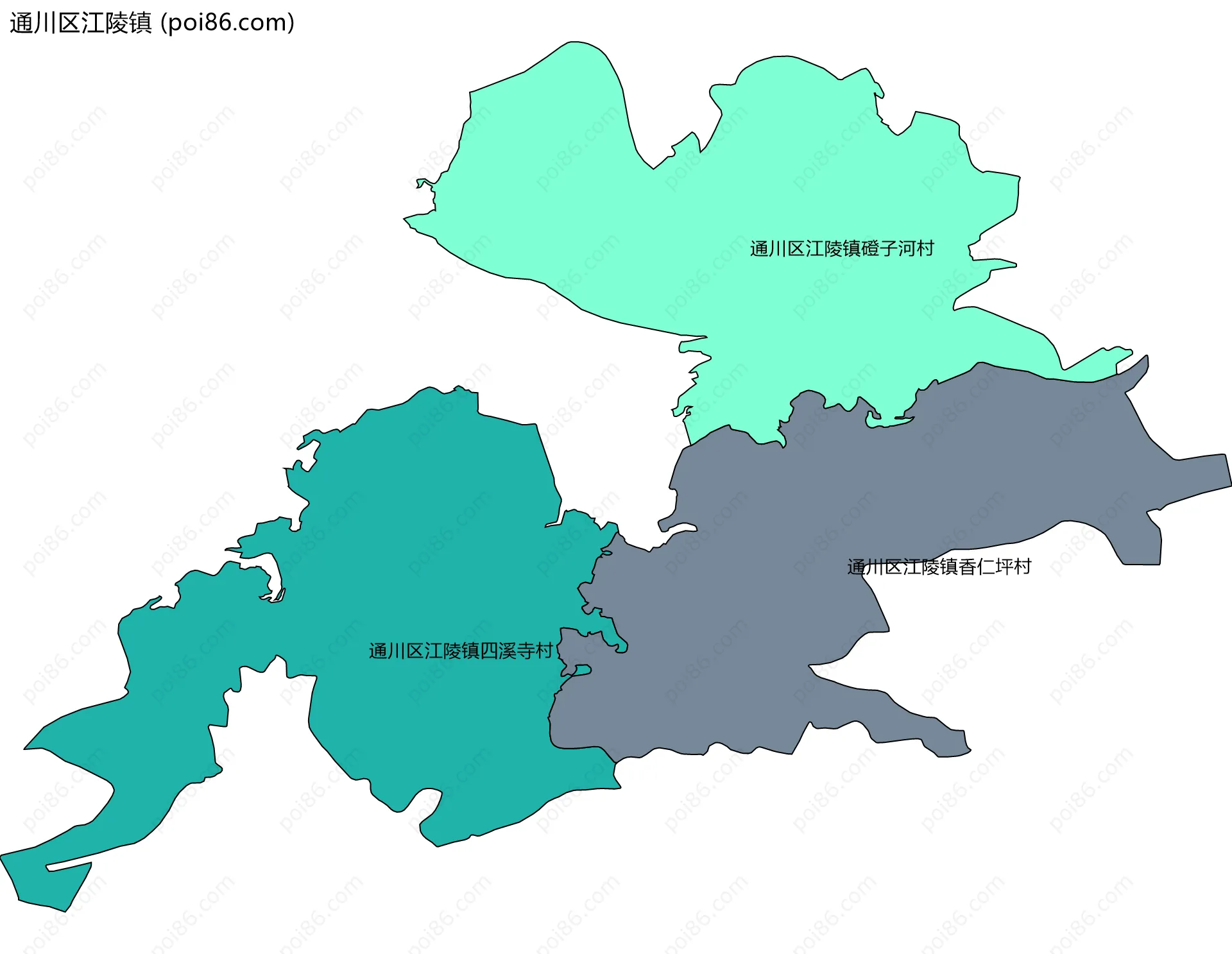 通川区江陵镇边界地图(五级行政区划)