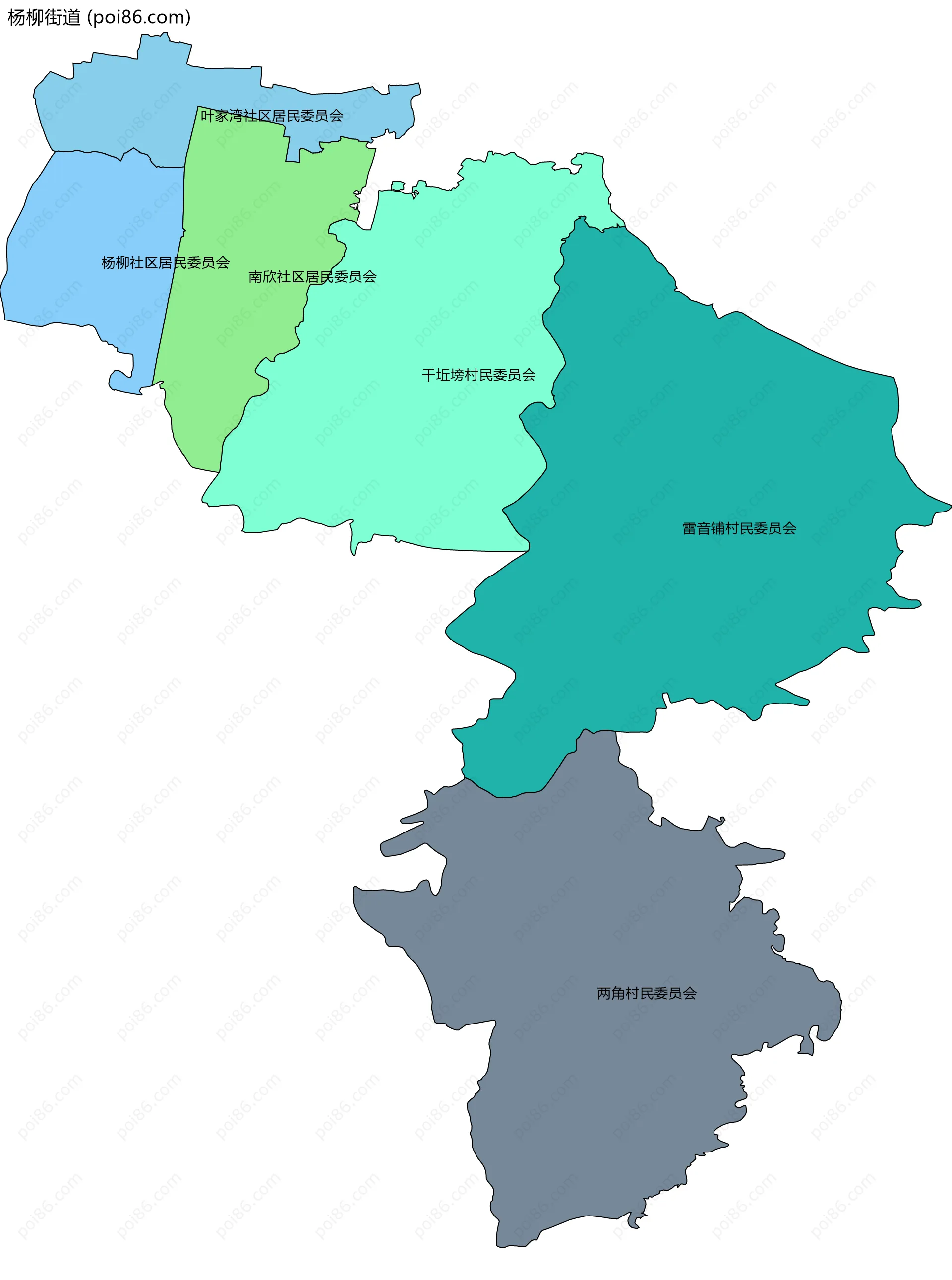 杨柳街道边界地图(五级行政区划)