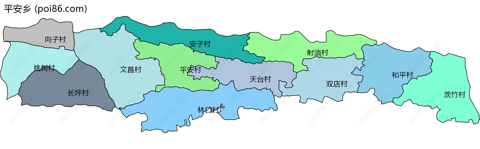 平安乡边界地图(五级行政区划)