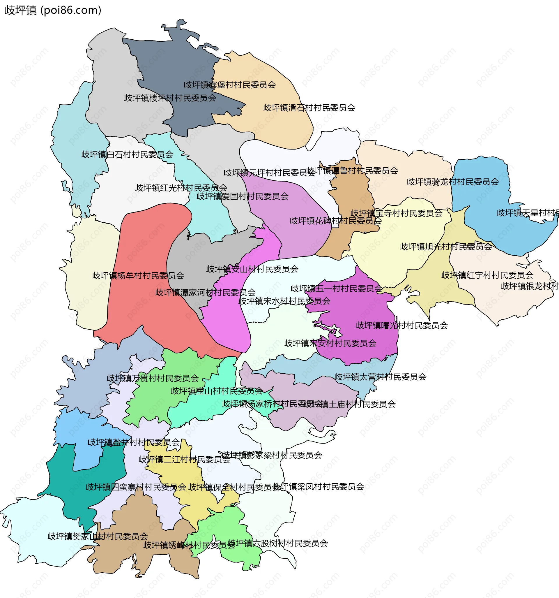 歧坪镇边界地图(五级行政区划)