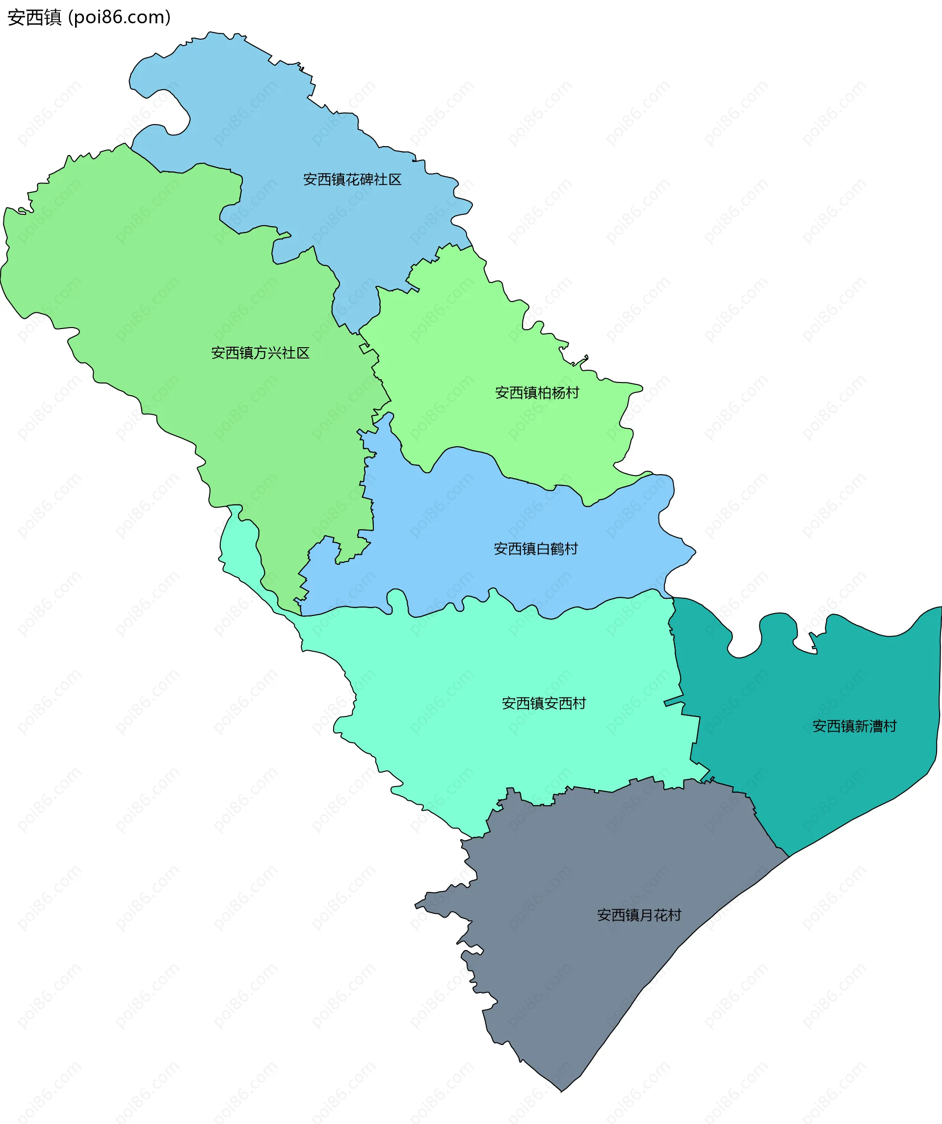 安西镇边界地图(五级行政区划)