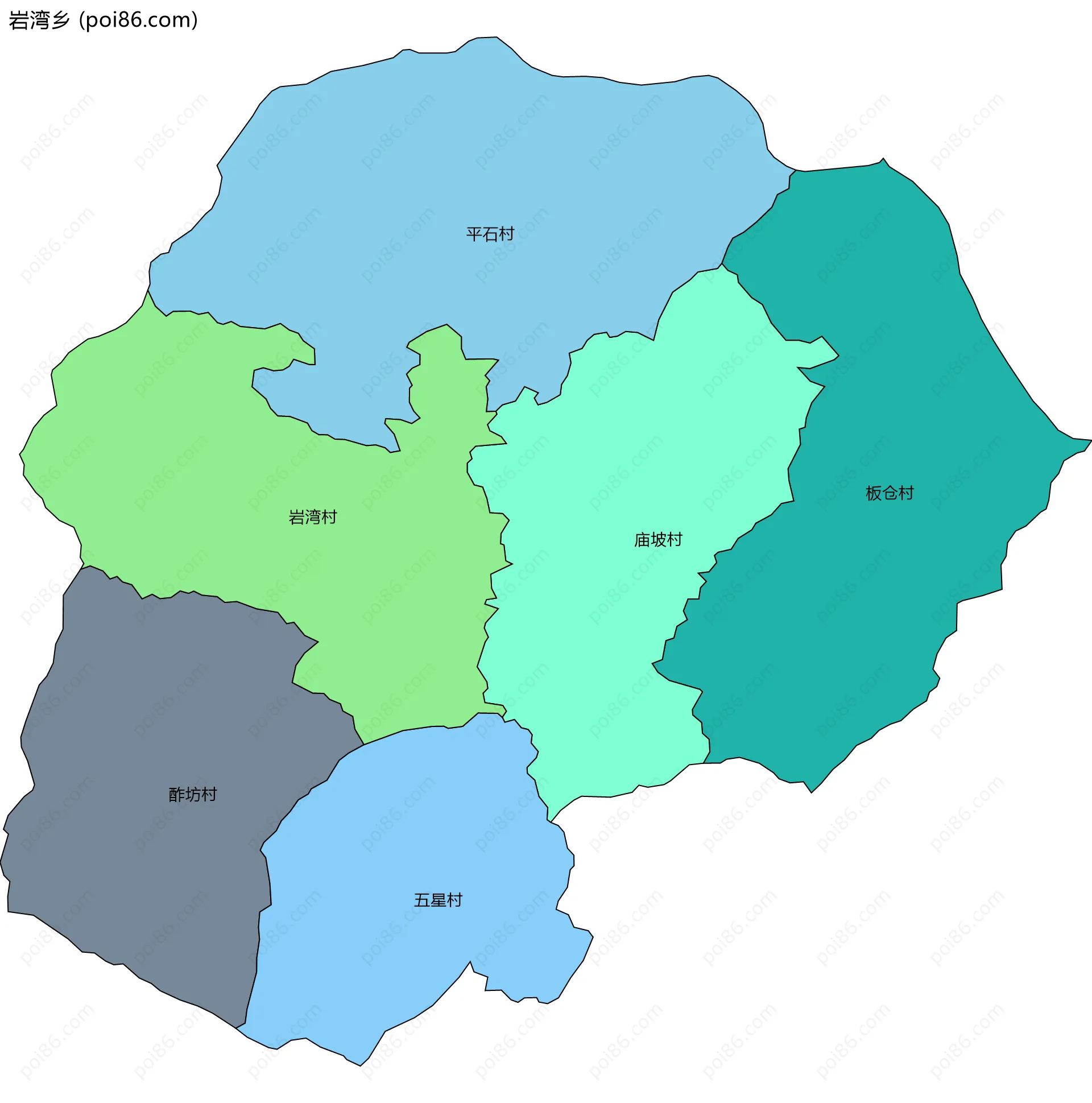 岩湾乡边界地图(五级行政区划)